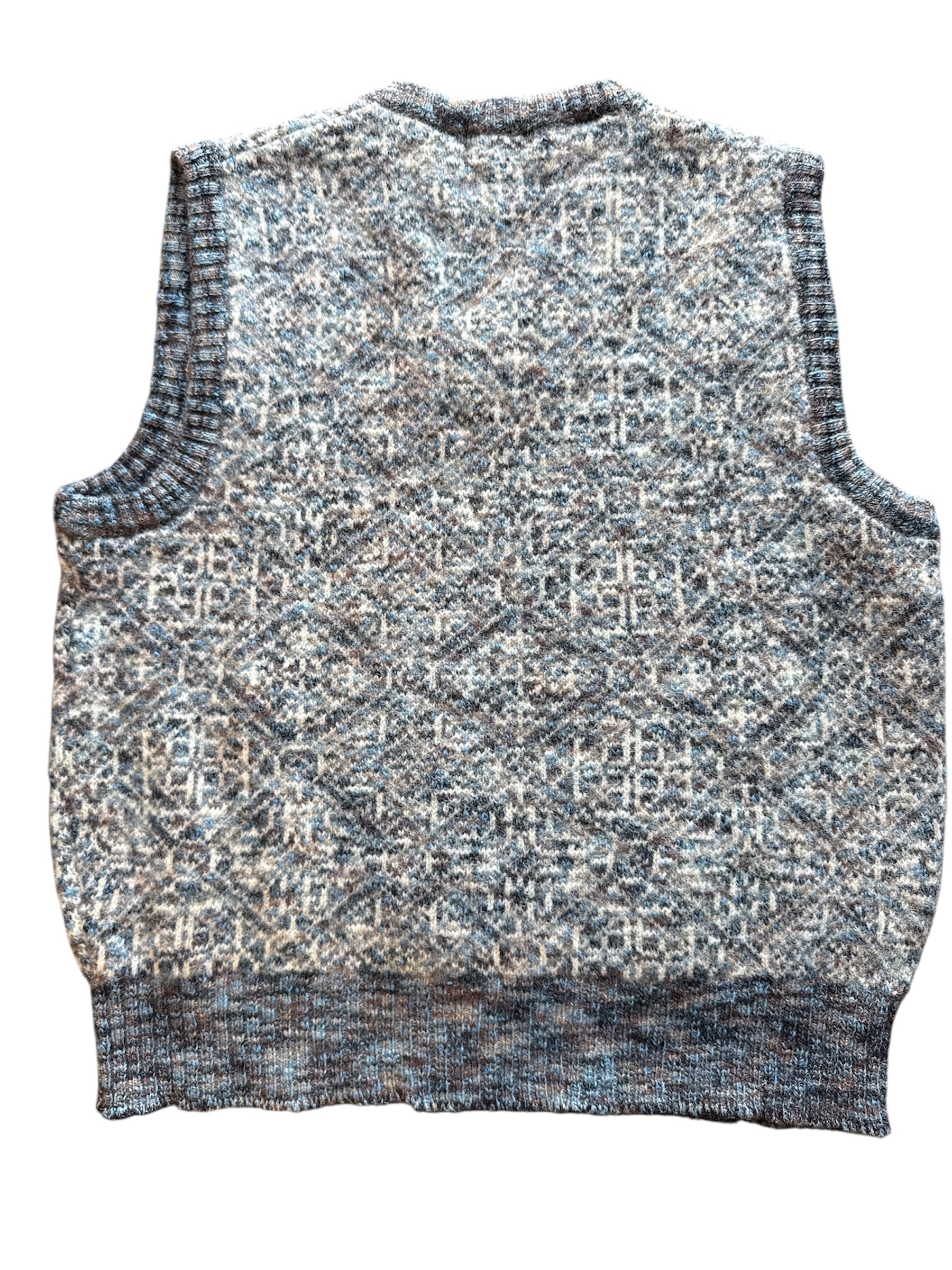 gray blue colours 90s wool blend patterned sweater vest, L