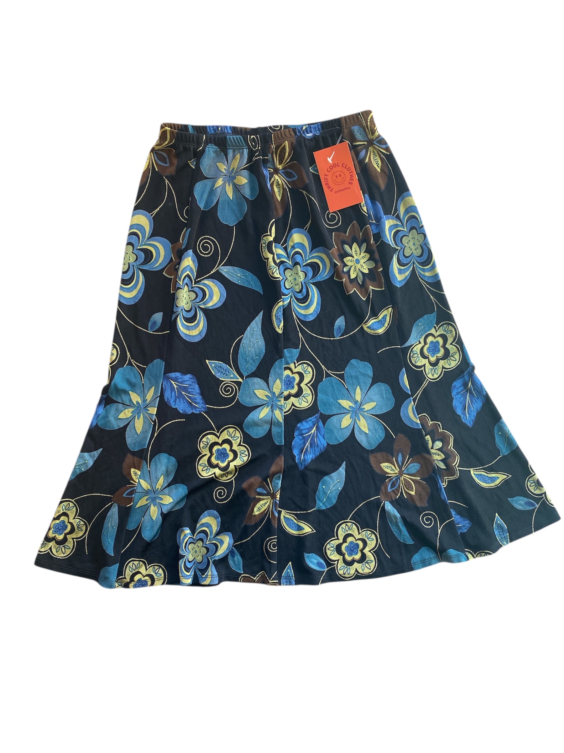 Black blue green Choices Floral midi skirt, M
