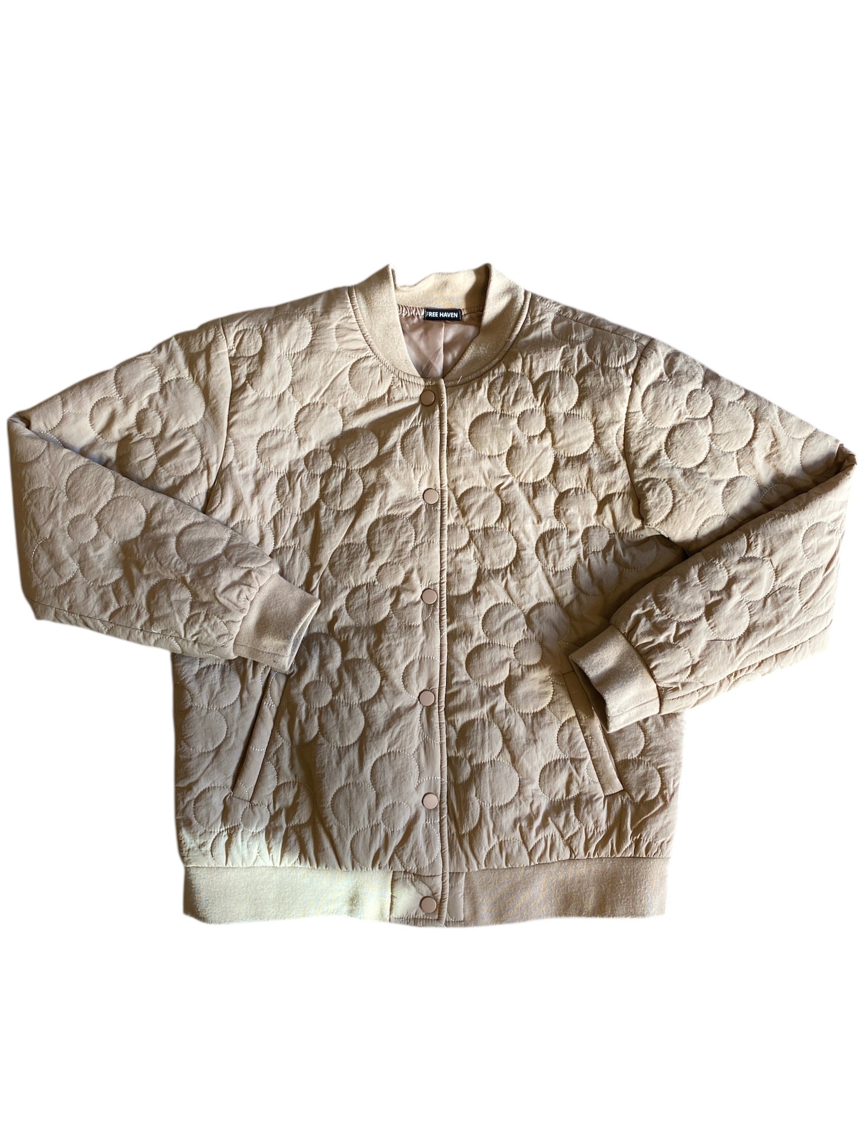 tan free haven quilted floral jacket, m