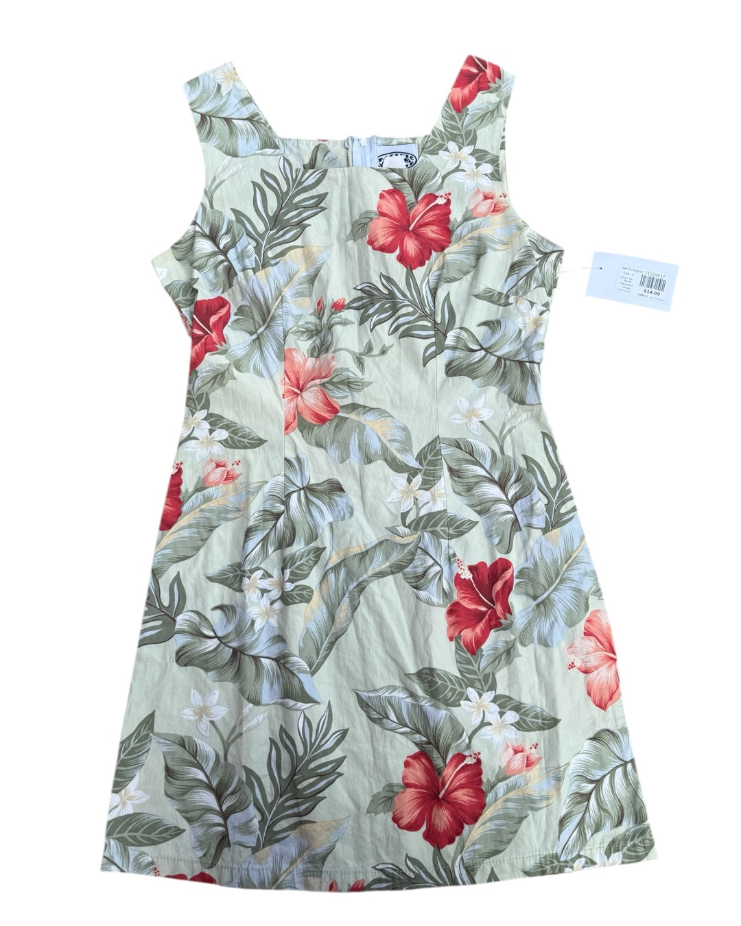 green red pacific legend floral hawaiian dress, S
