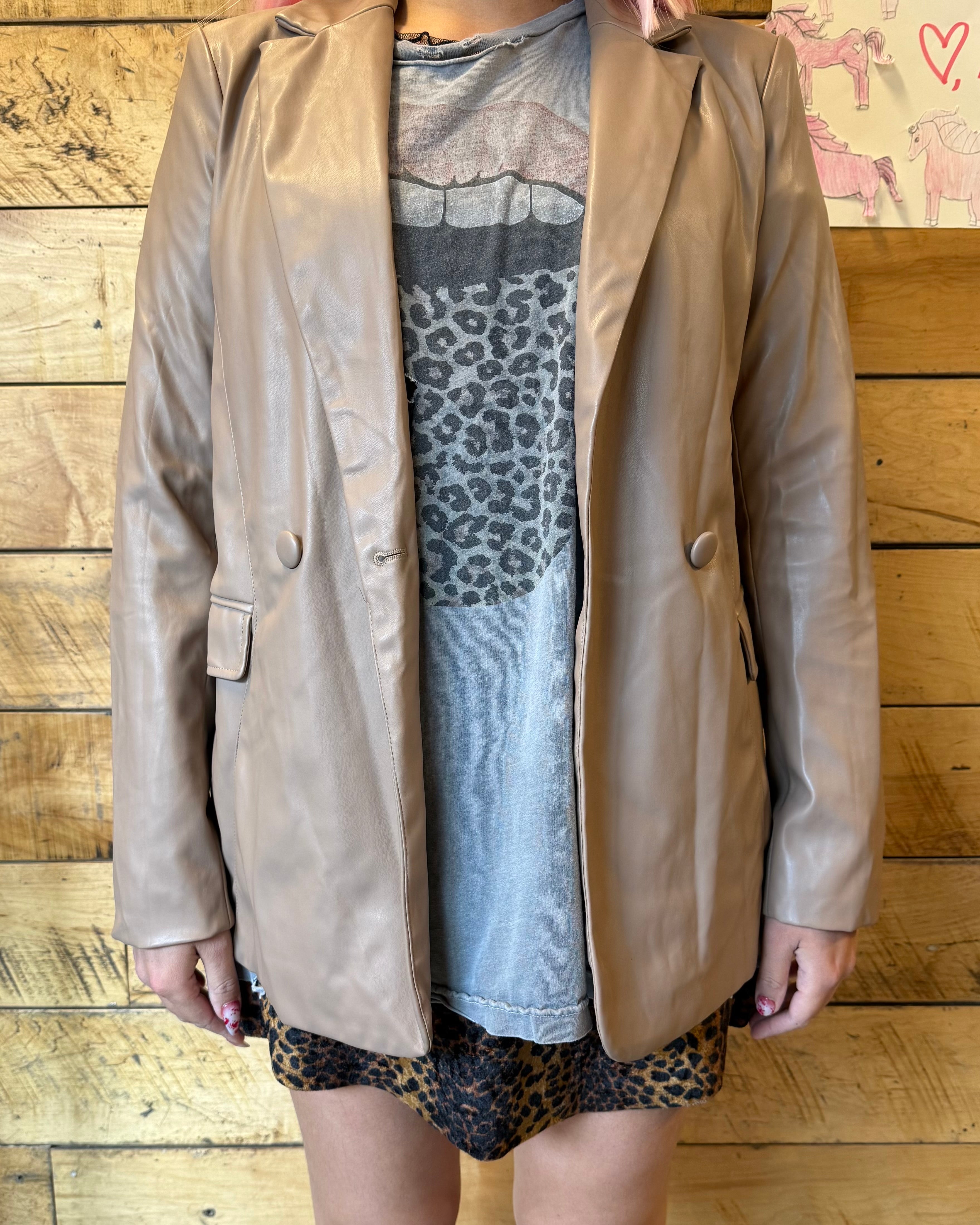 Tan Missguided Pleather blazer, 0