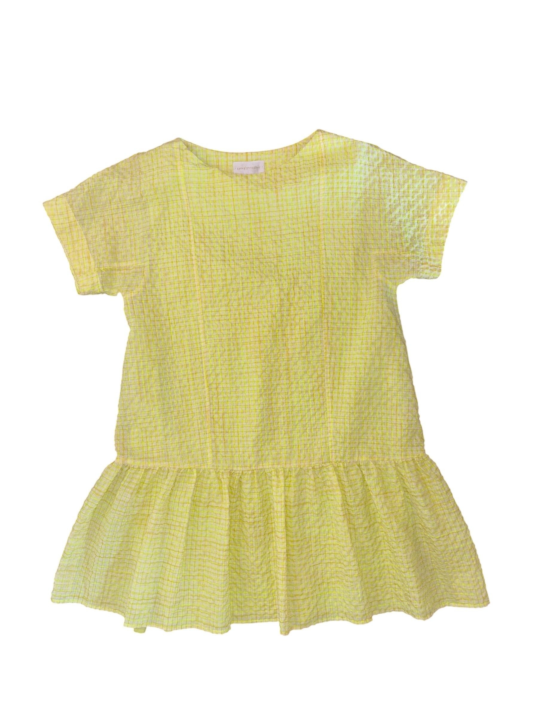 Yellow cream coreylynncalter Plaid ruffle hem ss dress, M