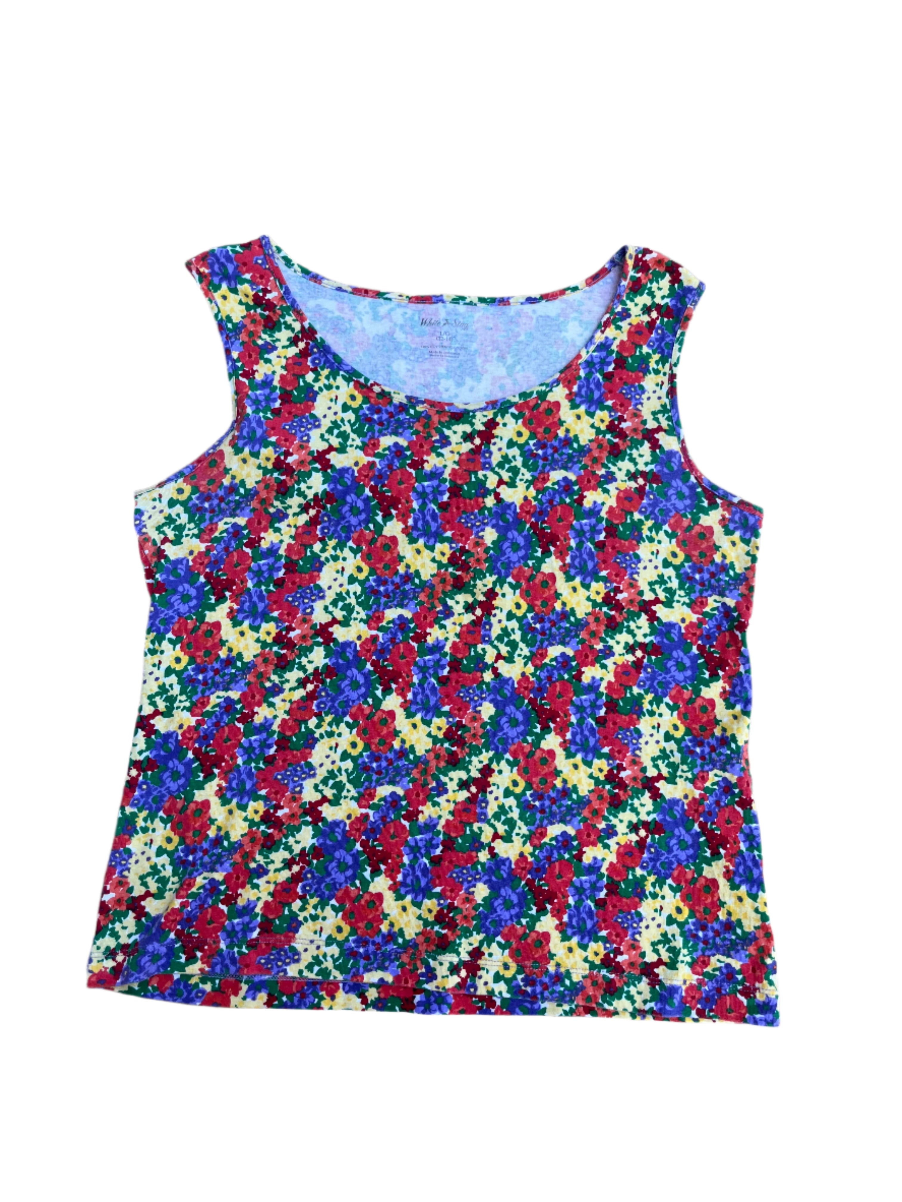 orange purple yellow white stag floral tank, L