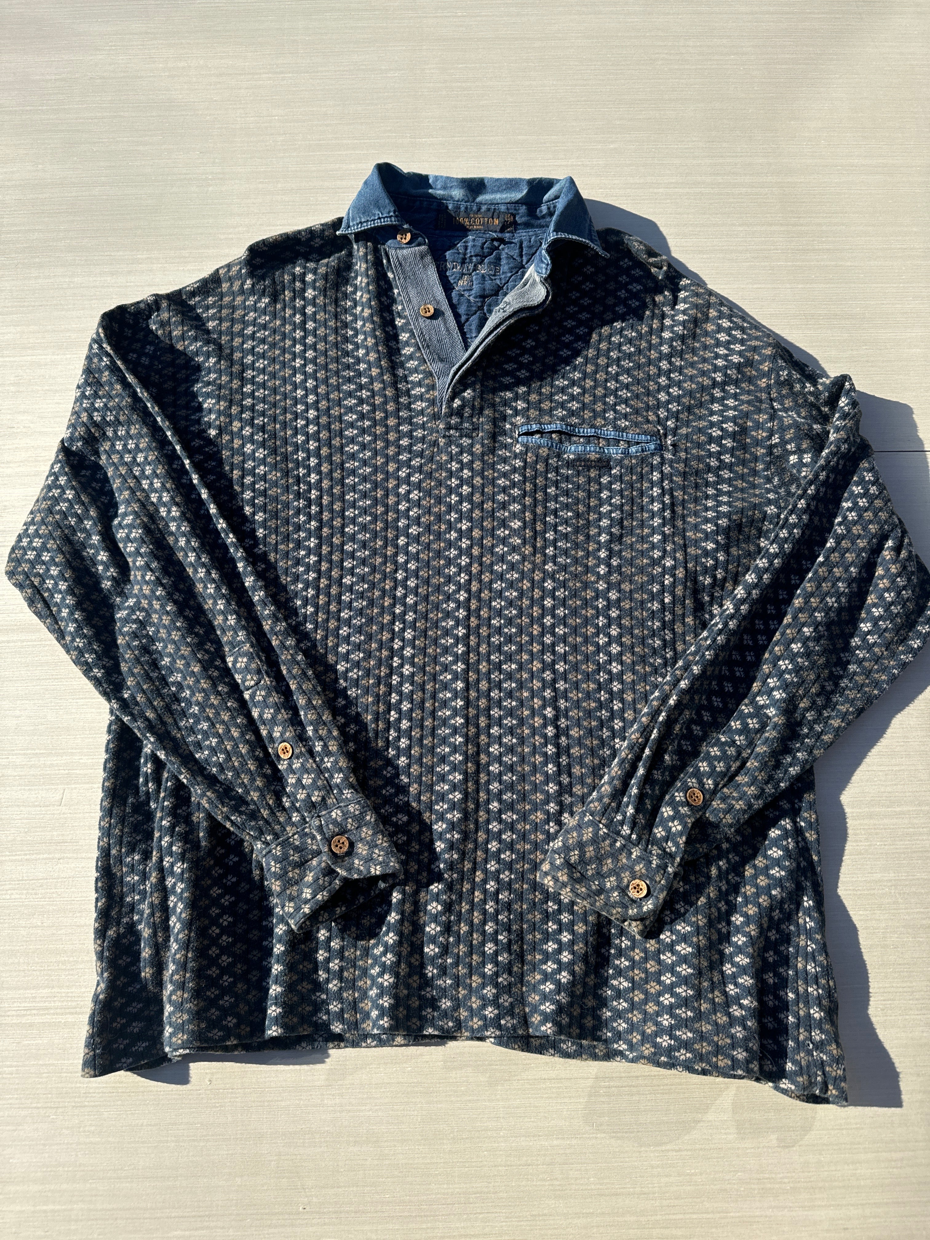 blue fryday club patterned polo, L