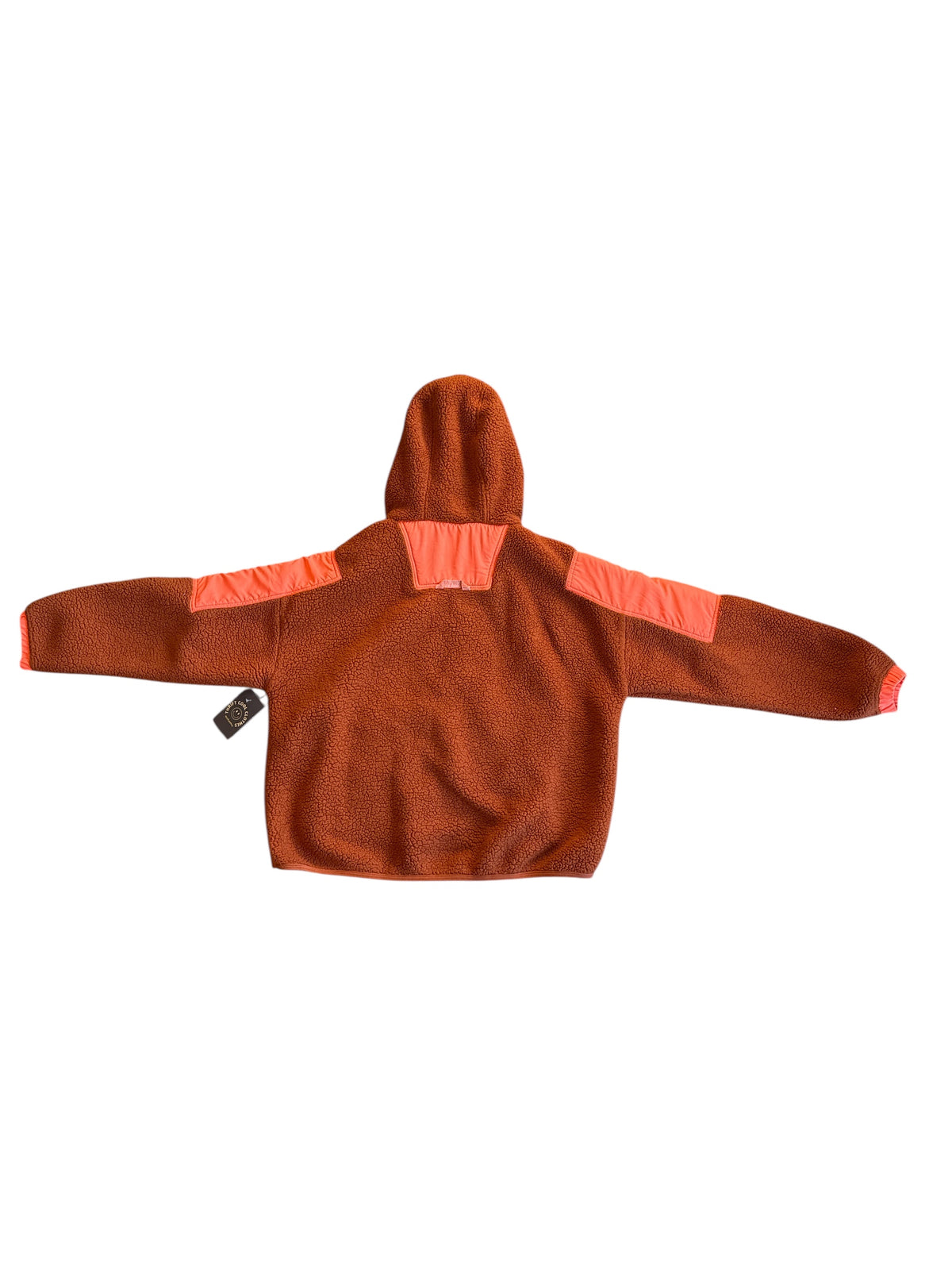brown neon orange free people sherpa zip up, s