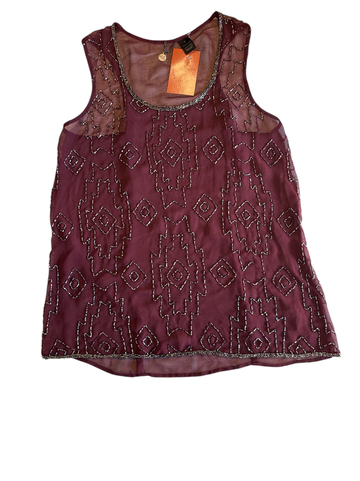maroon BKE boutique beaded sleeveless top, M