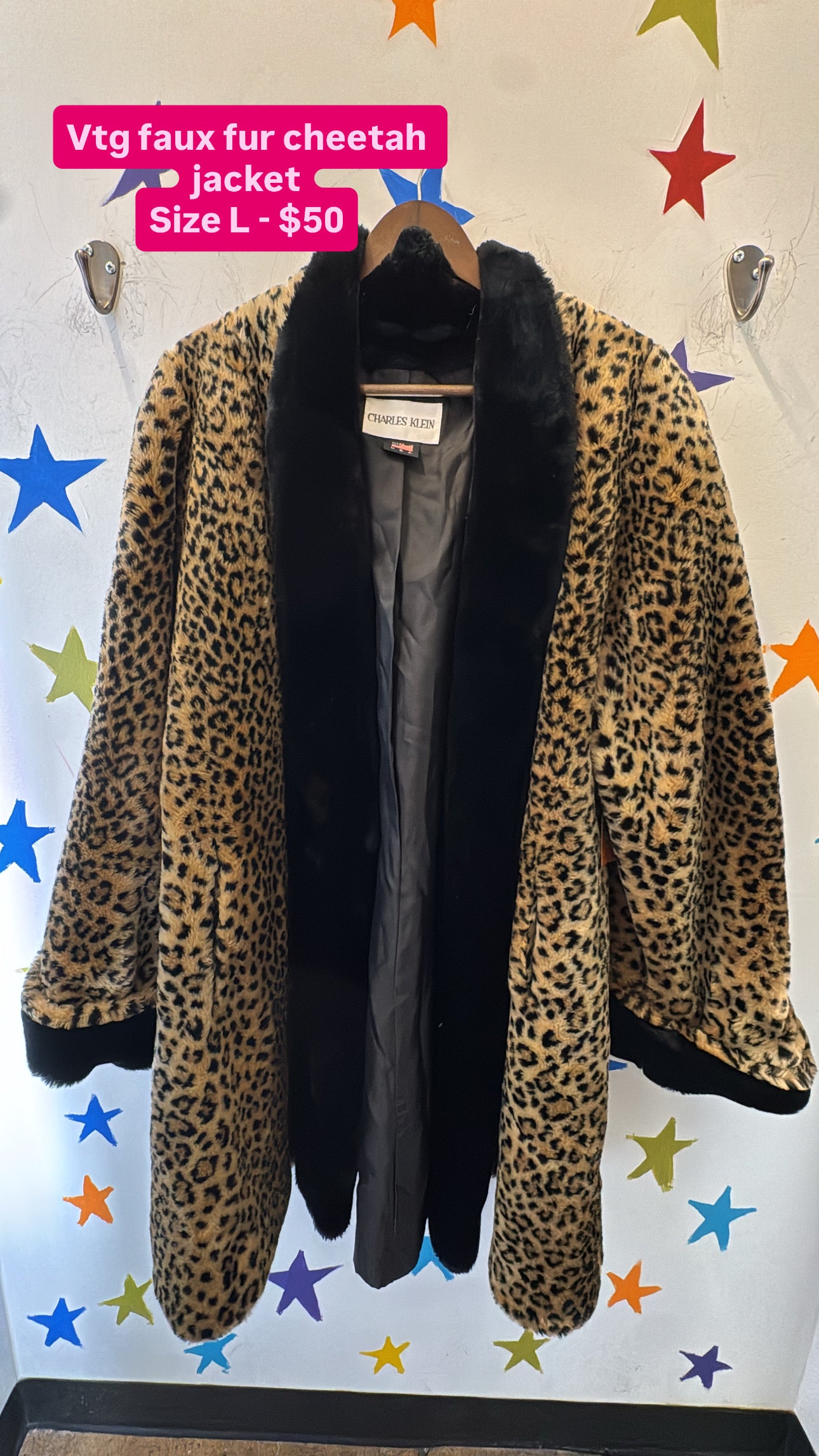 brown black charles klein vtg animal print trench, large