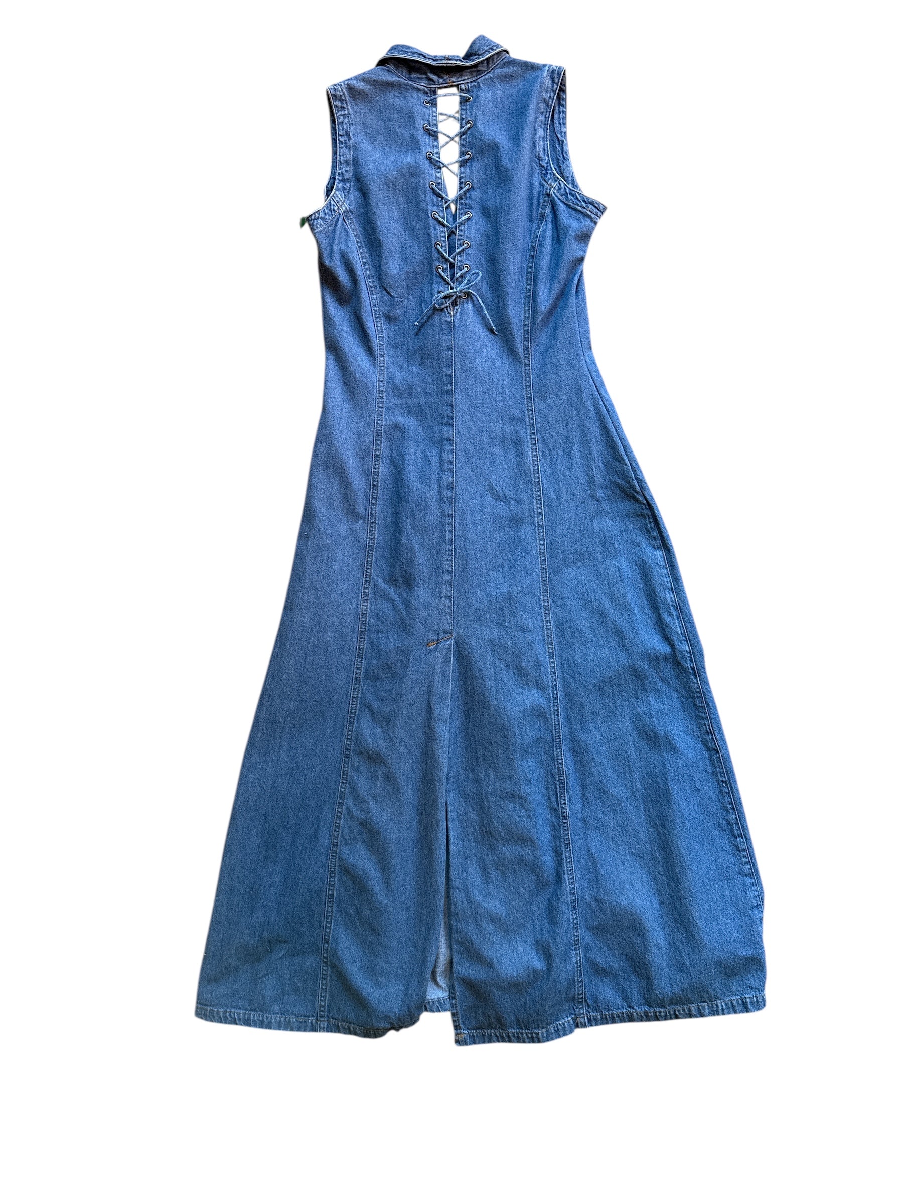 blue squeeze vtg denim buttup up maxi dress, m