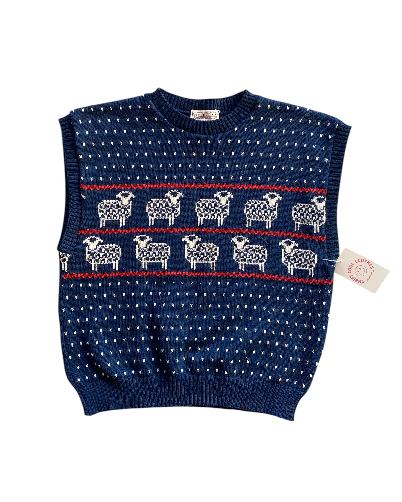navy red Pendleton sheep knit sweater vest, L