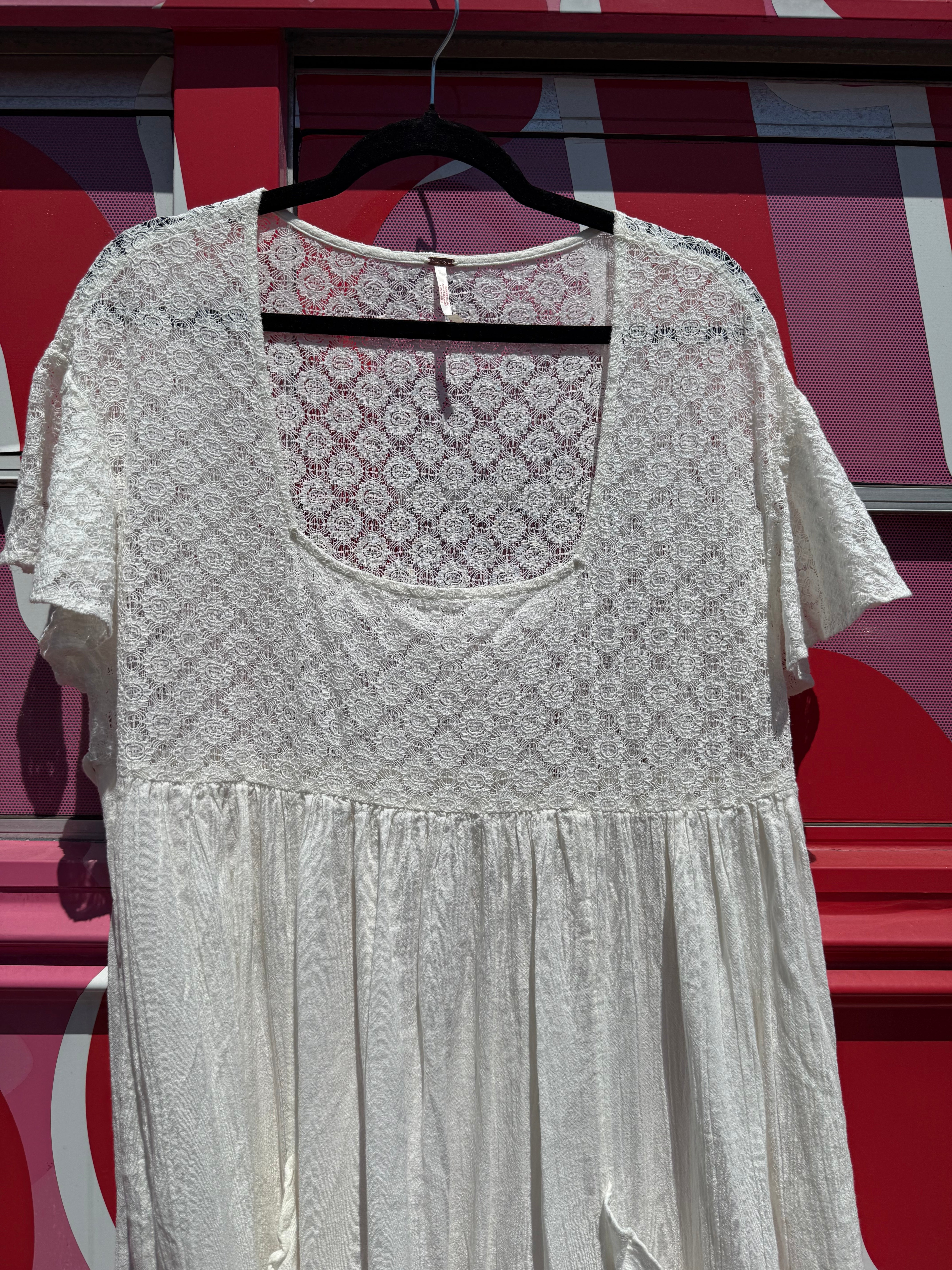cream free people lacey flowy maxi with ruffle detail, L
