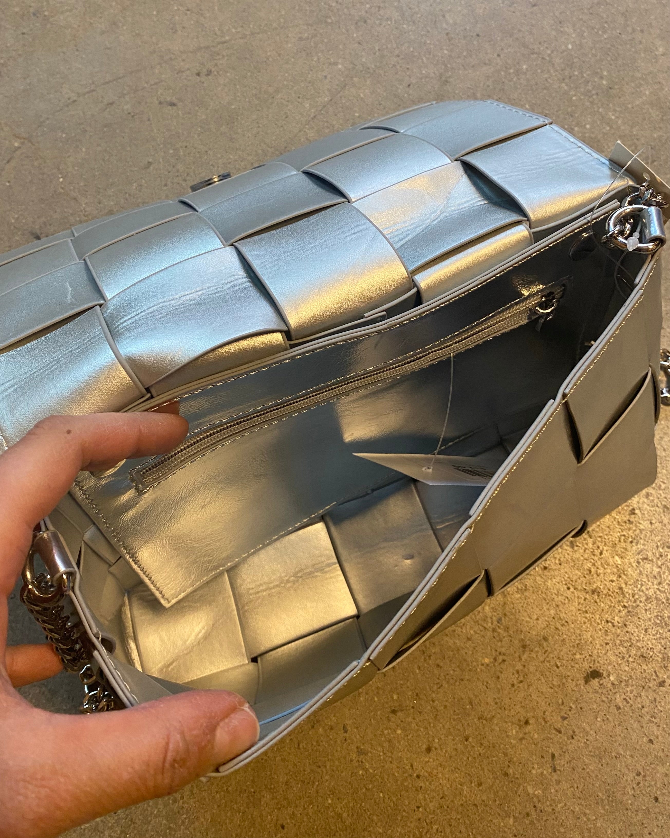 silver  woven metallic purse