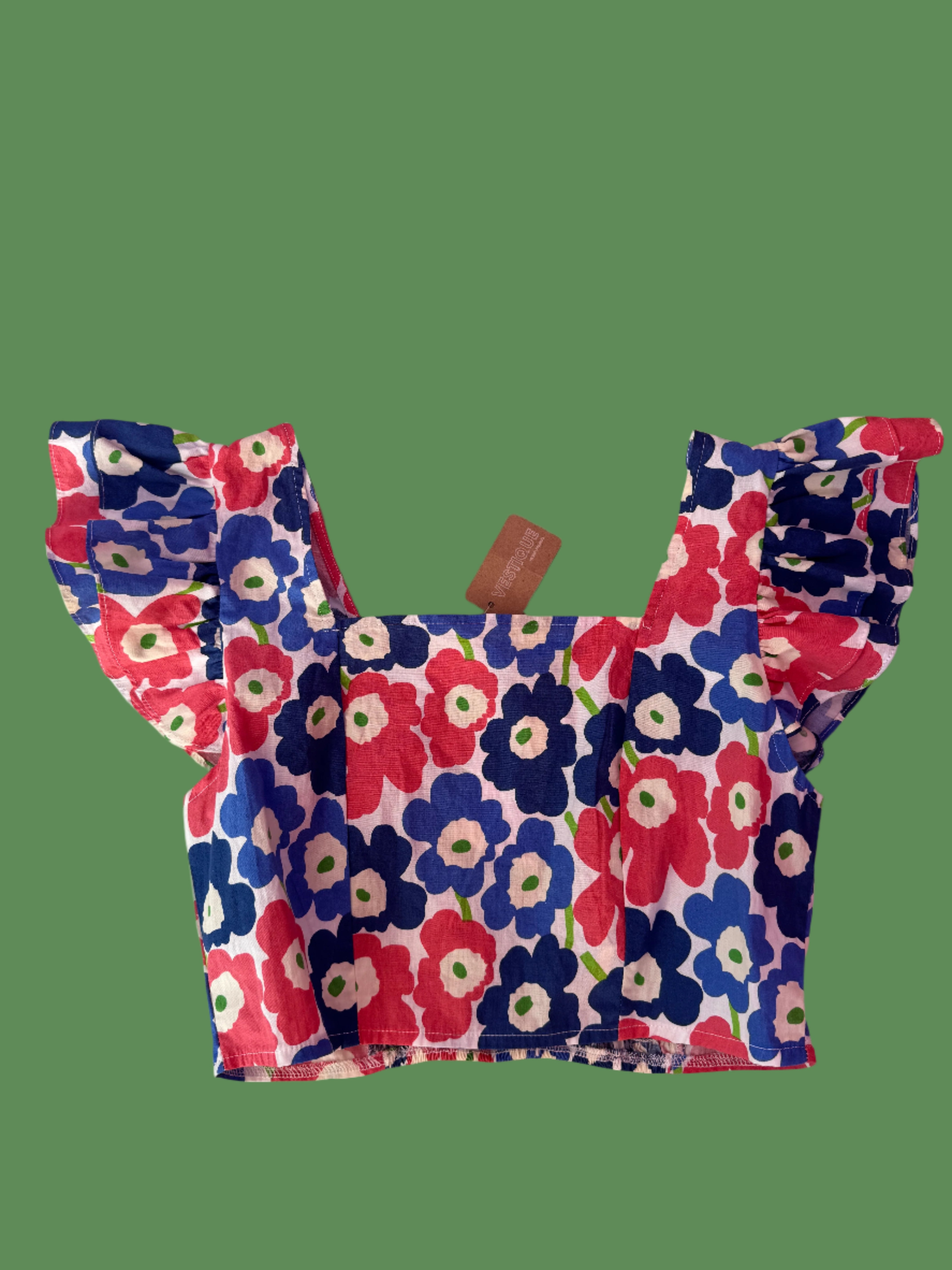 black pink vestique floral top w ruffle sleeve, m