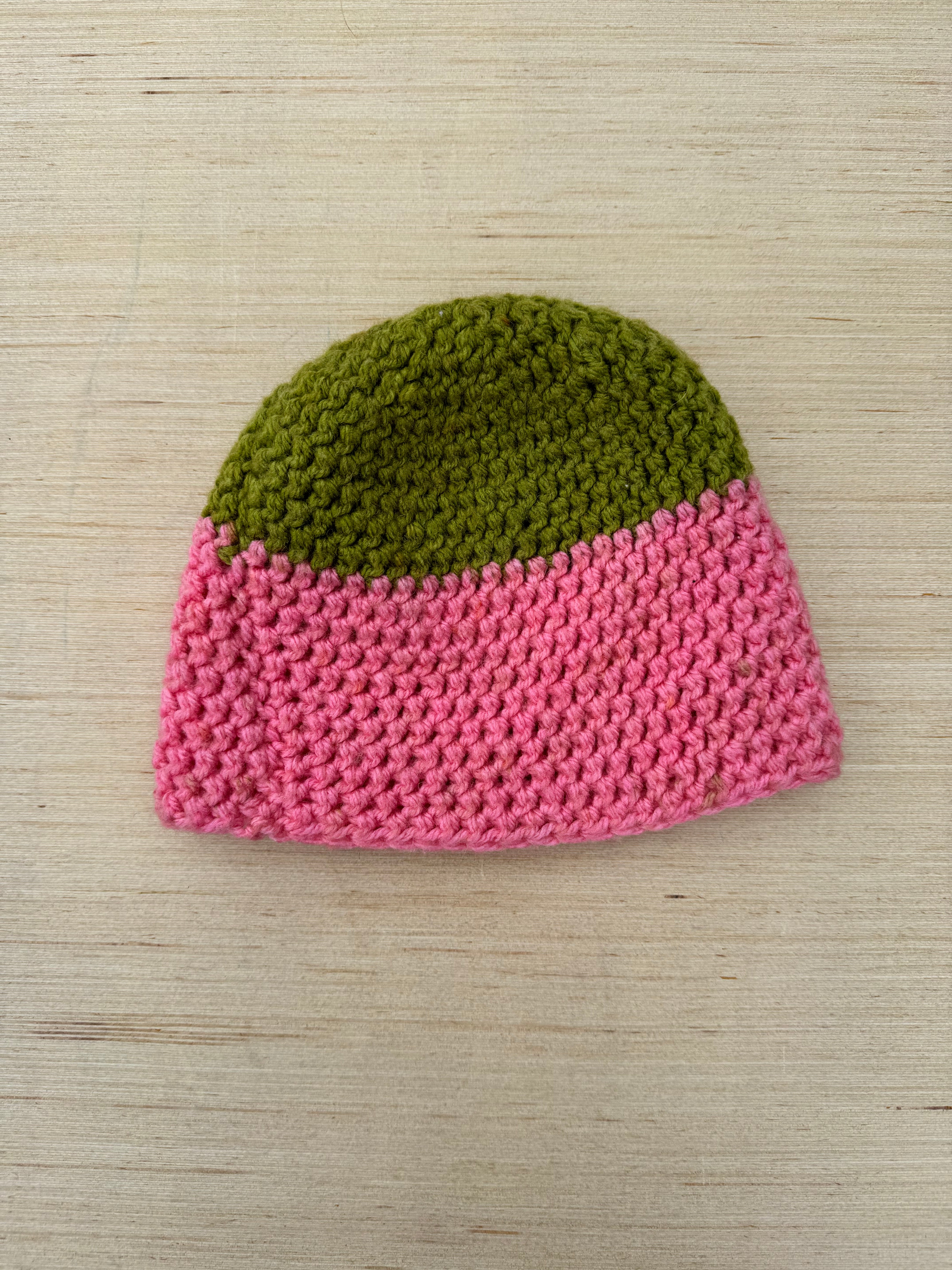 green pink  knit beanie (for a small head!)