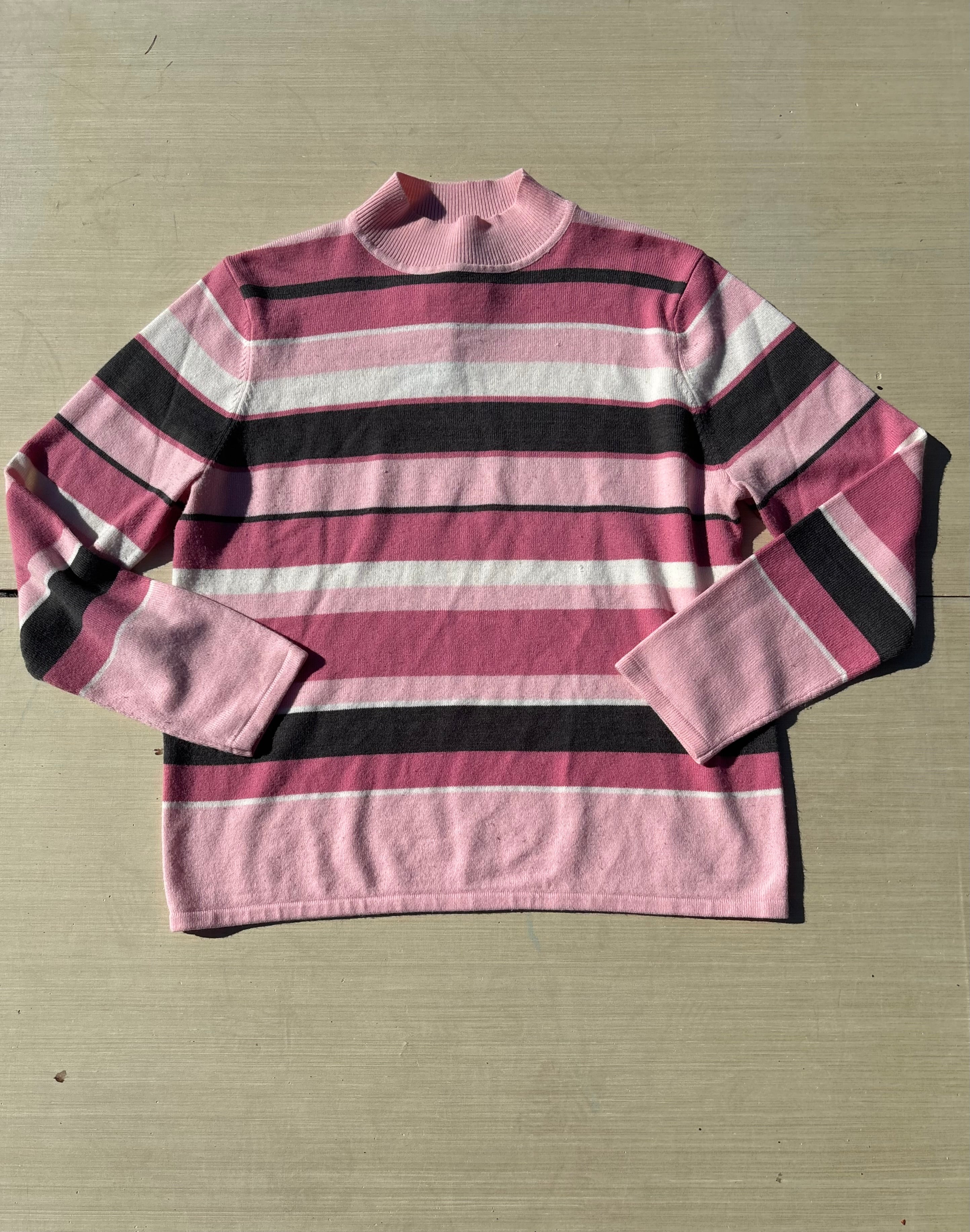 pink brown sag harbor striped turtleneck, m