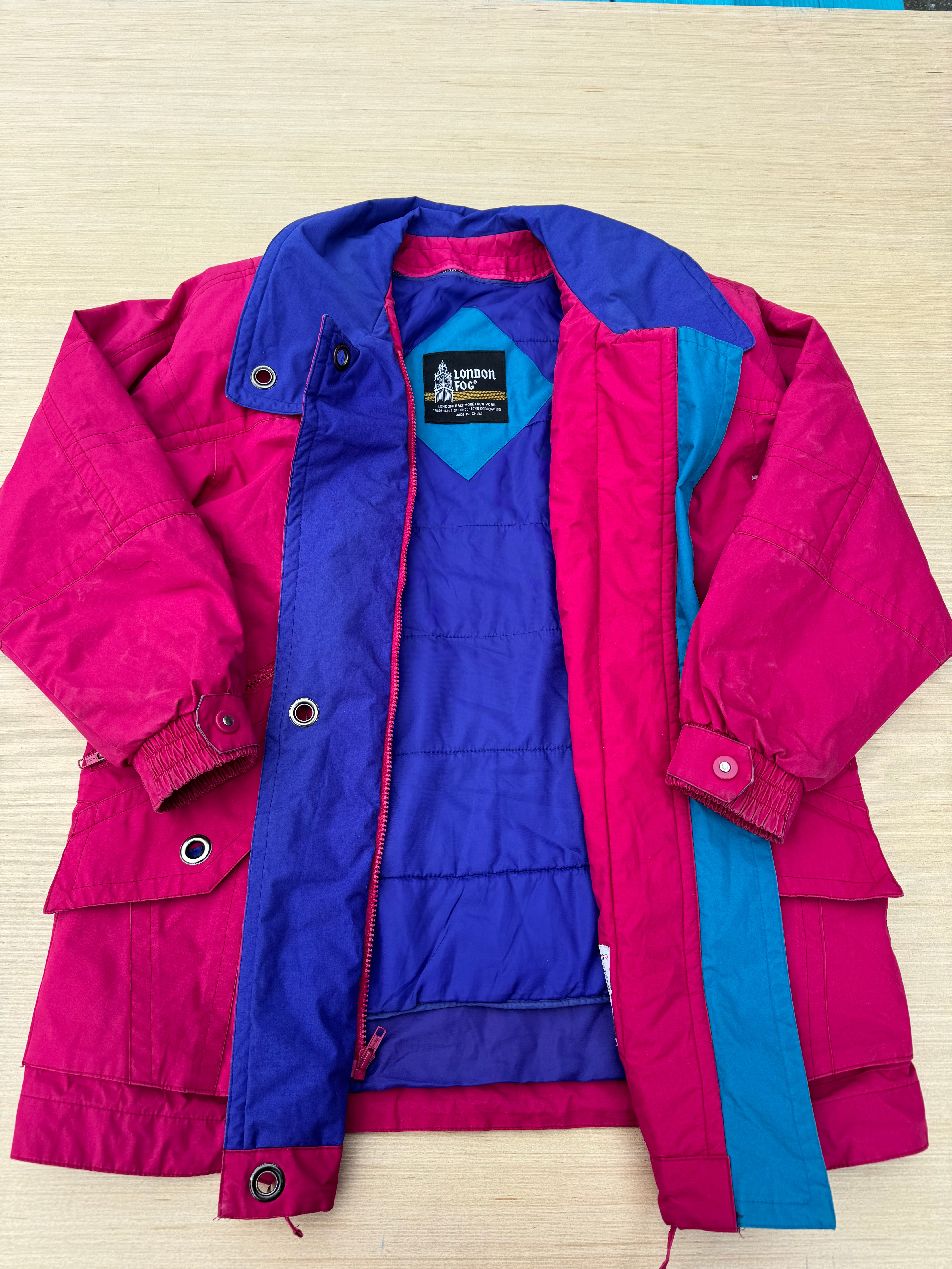 purple pink teal london fog mens jacket, xs