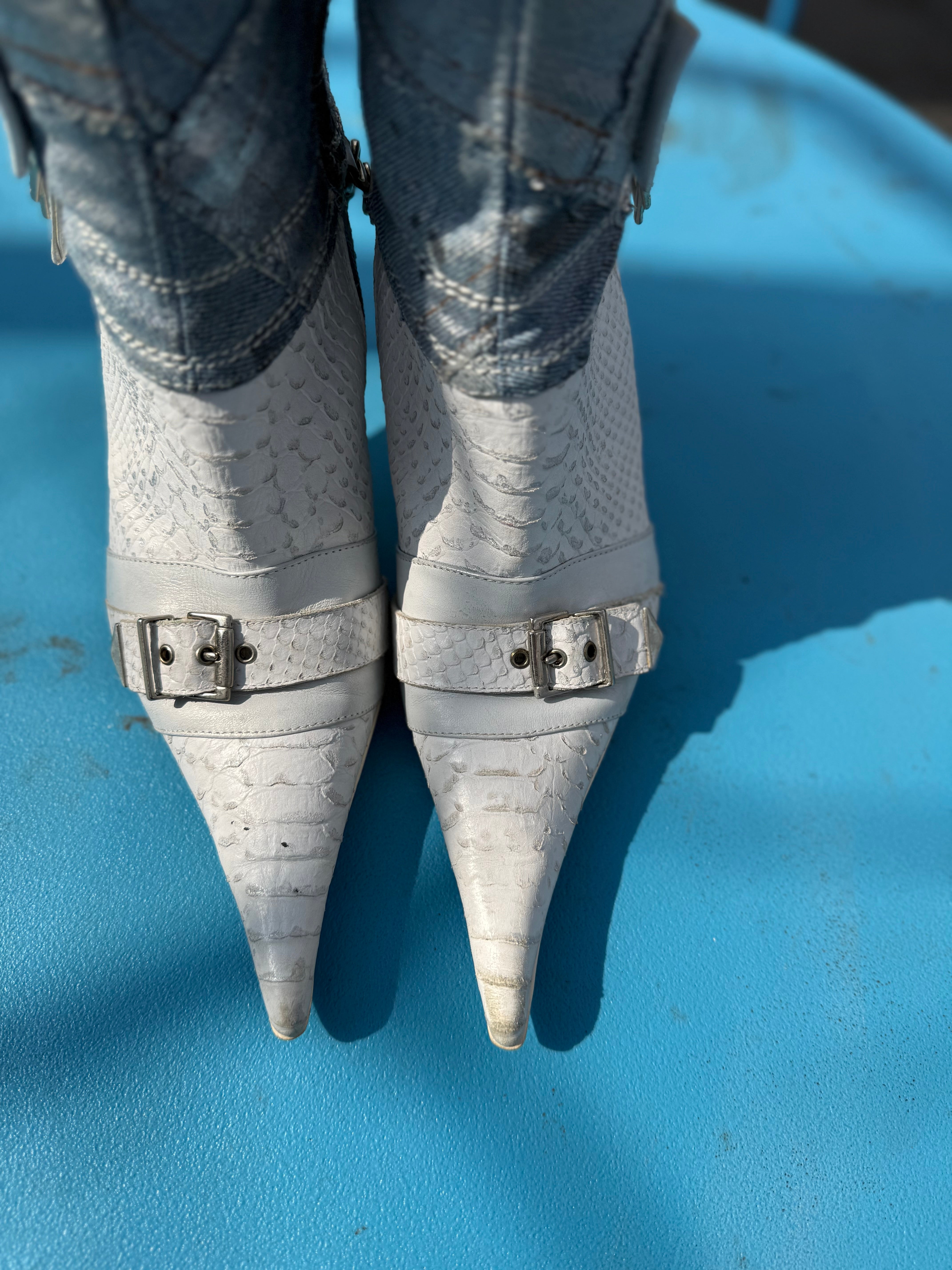 white blue el dantee denim stilleto buckle heels, 40 (fits like 8.5)