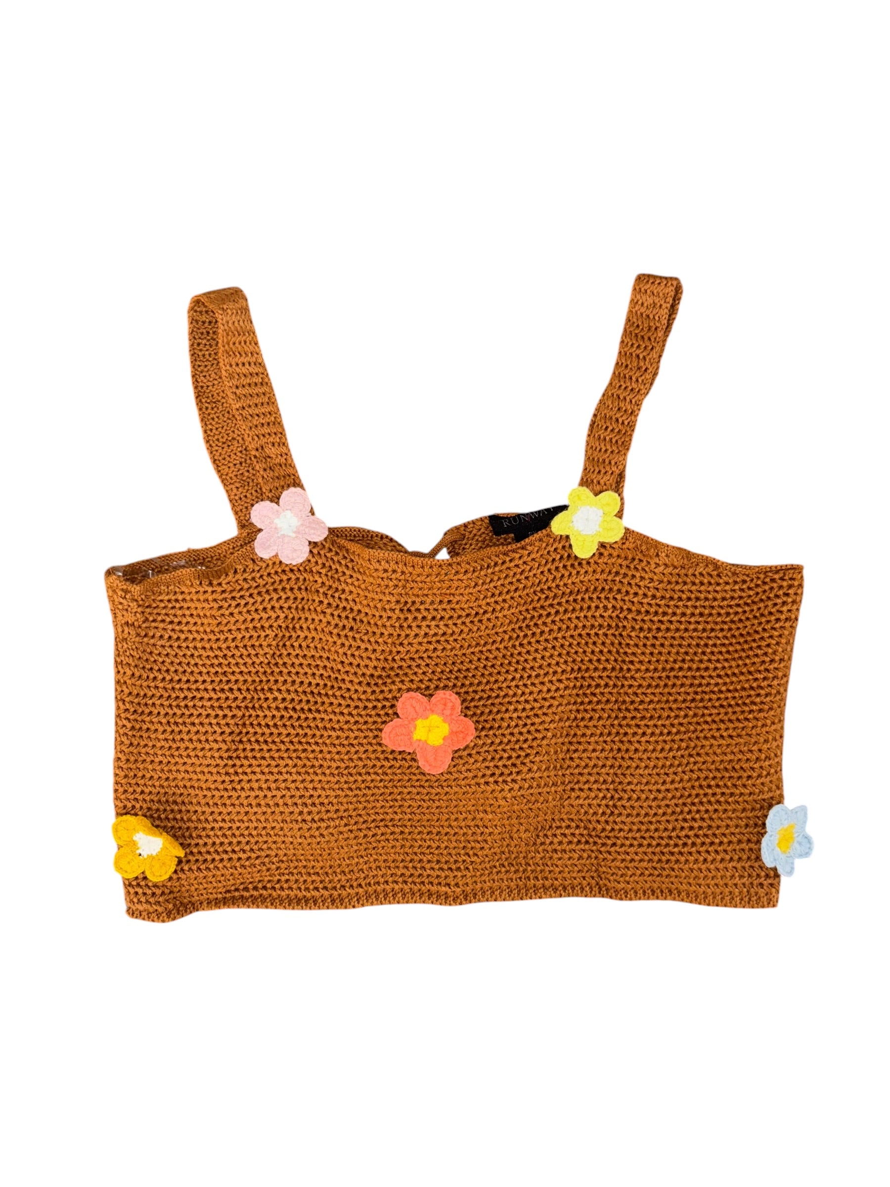 brown runaway crochet flower tank, 2x
