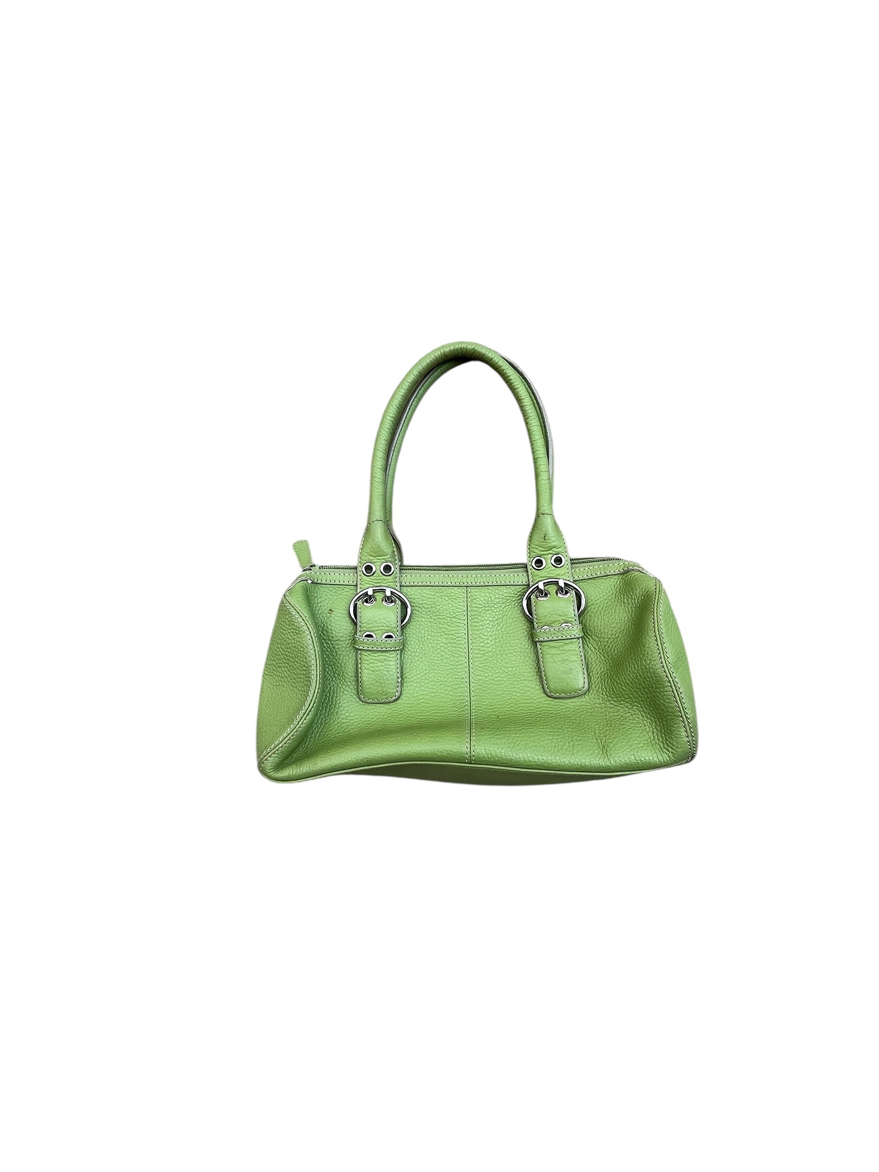 green bandolino leather cylinder purse