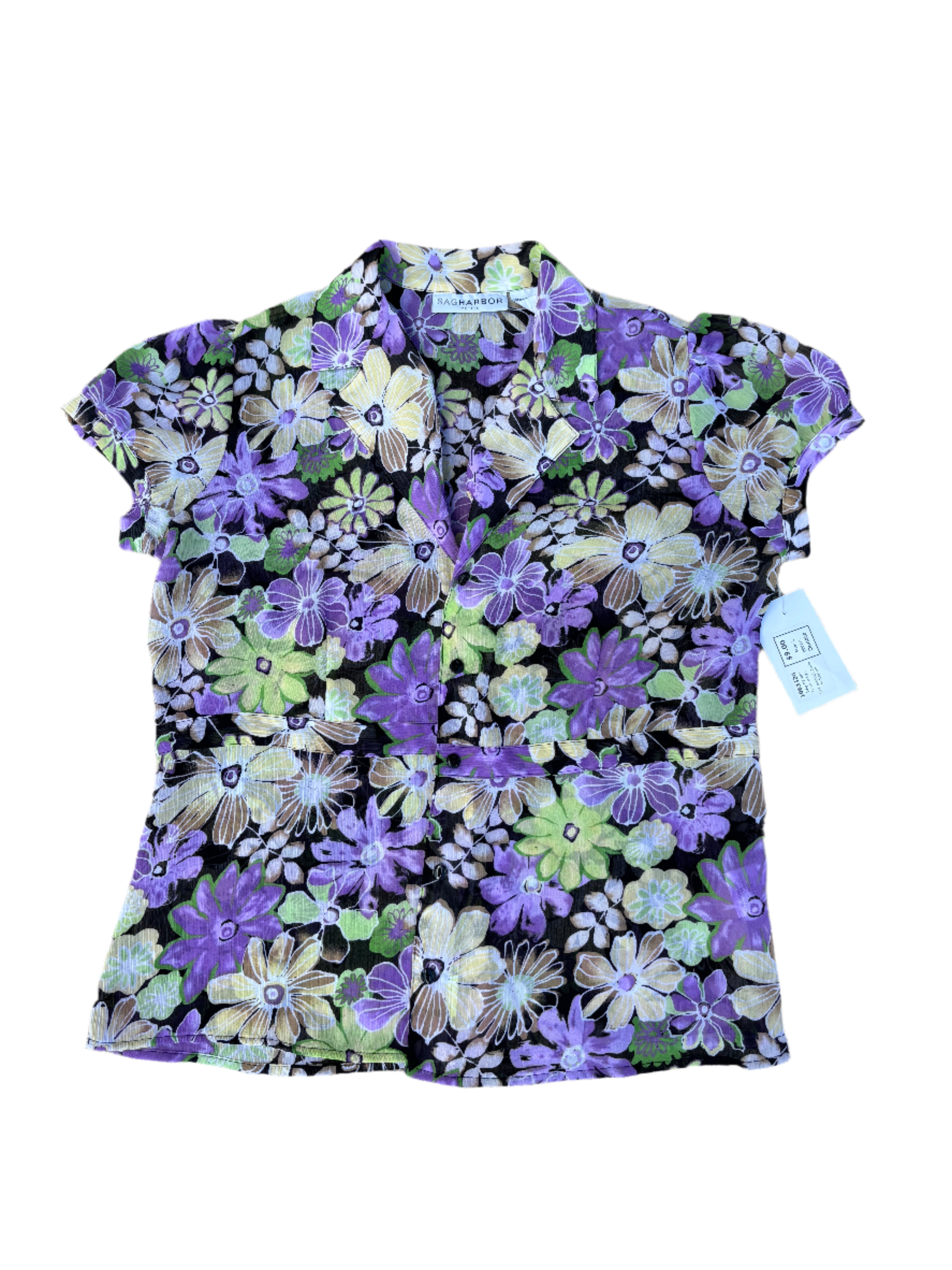 Purple and green Sag harbor See through floral button up, L