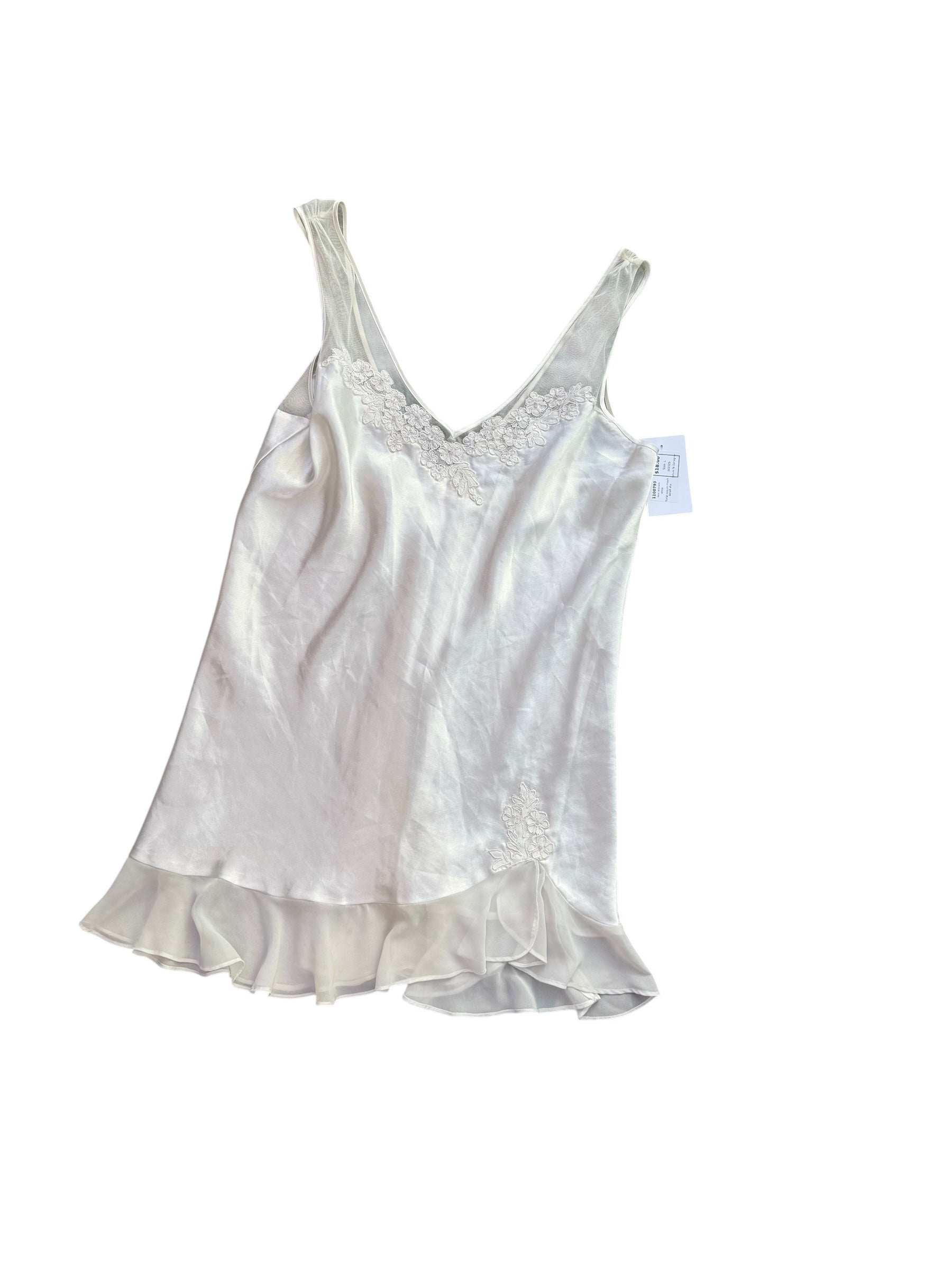 White Oscar de la renta Floral sequin mesh detail slip, L