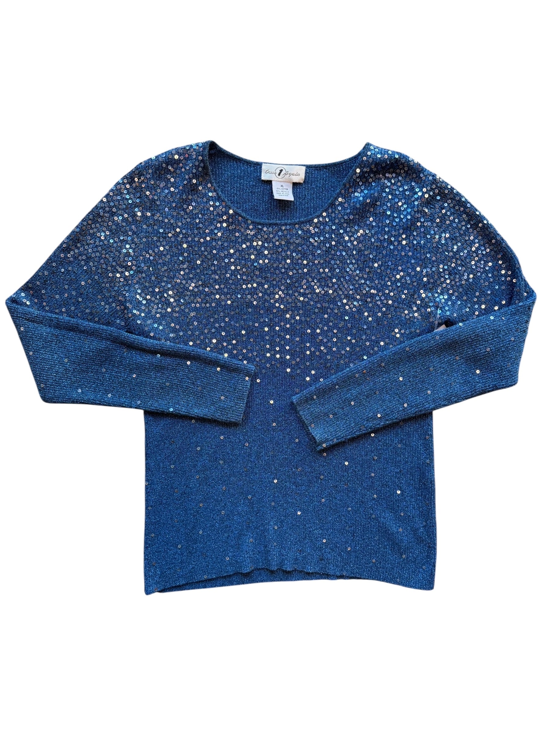 blue Once Again sequin ribbed sweater, xl