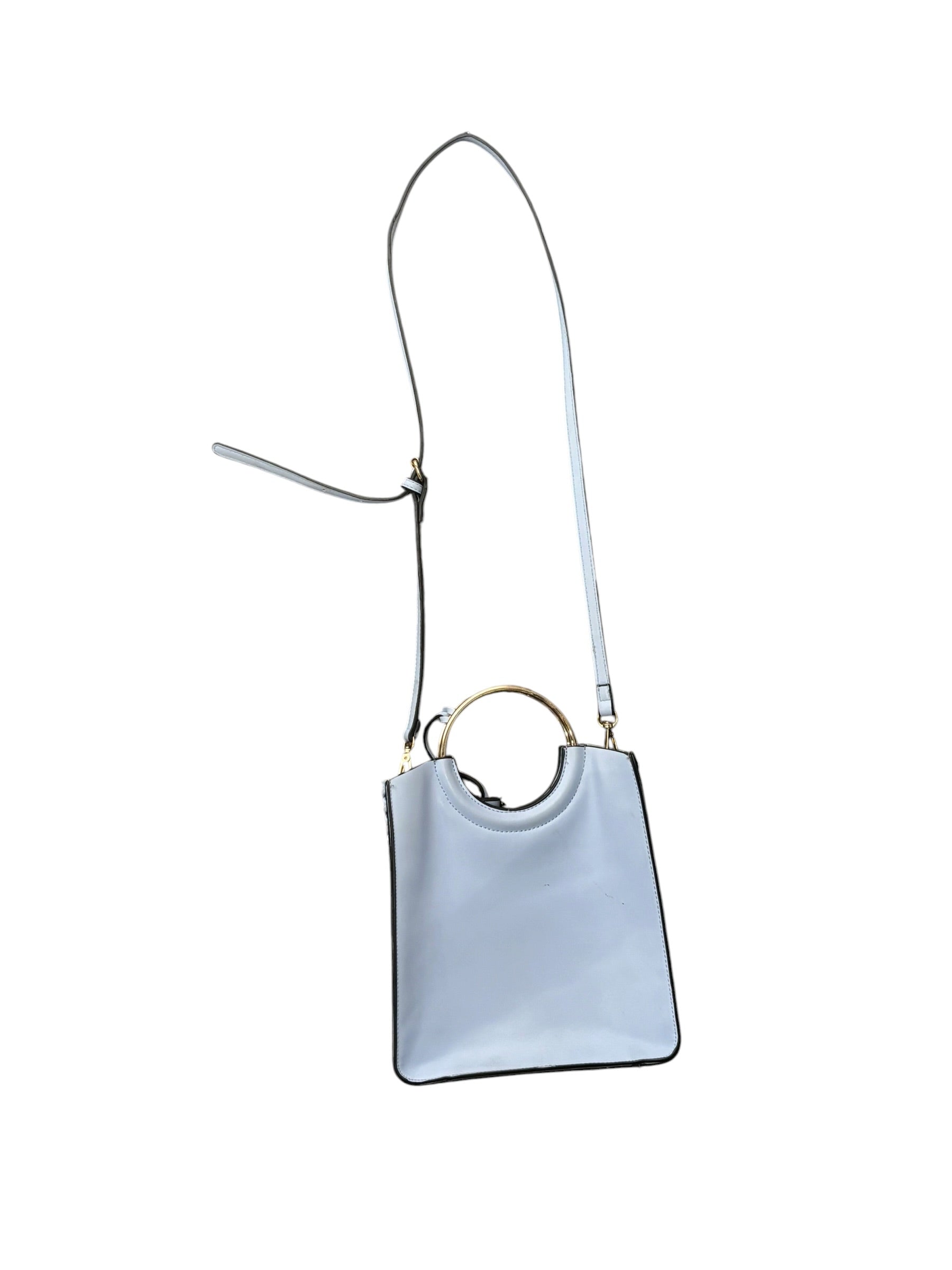 blue who what wear leather circle handle bag