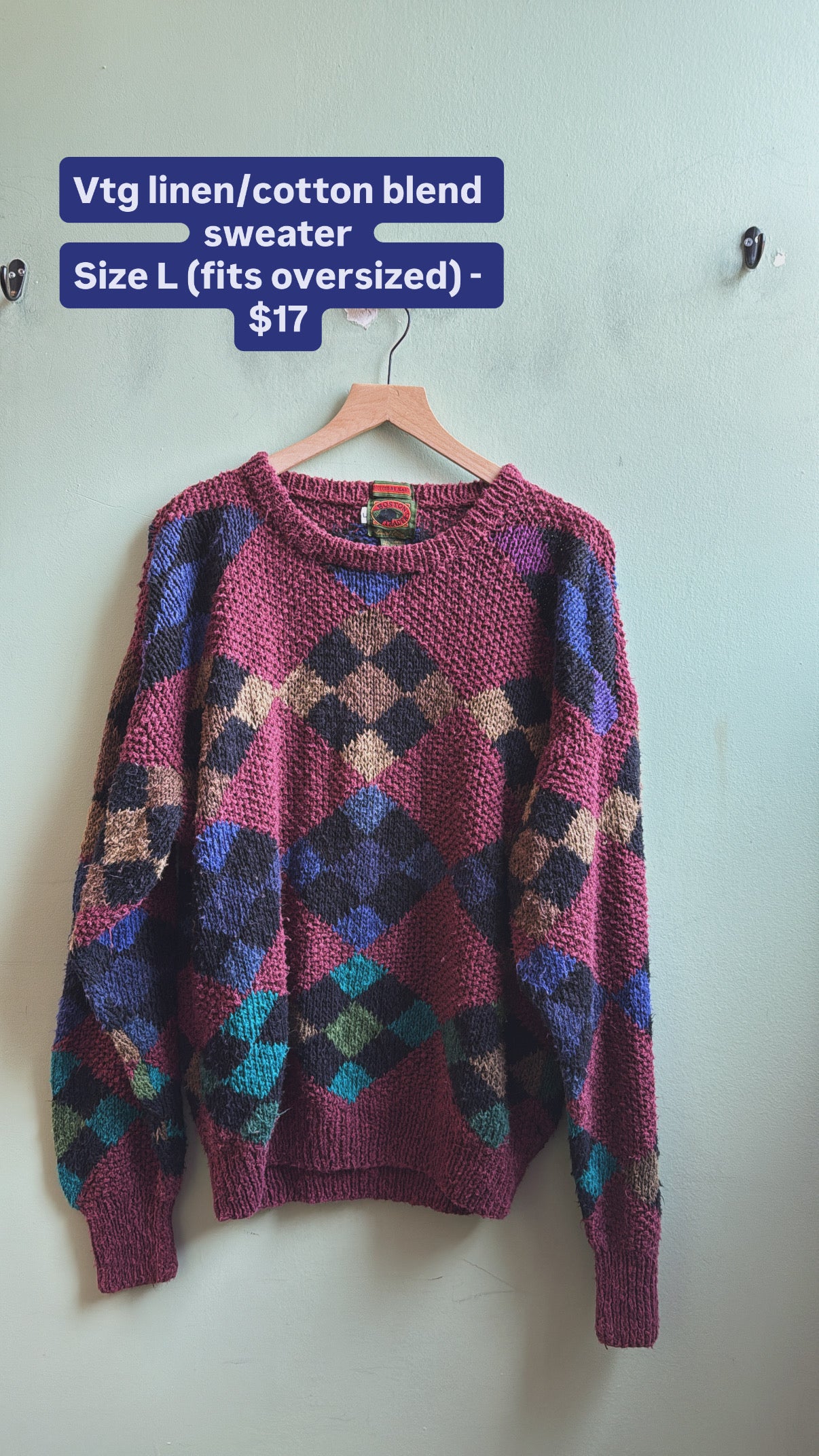 maroon purple boston traders knit sweater, L