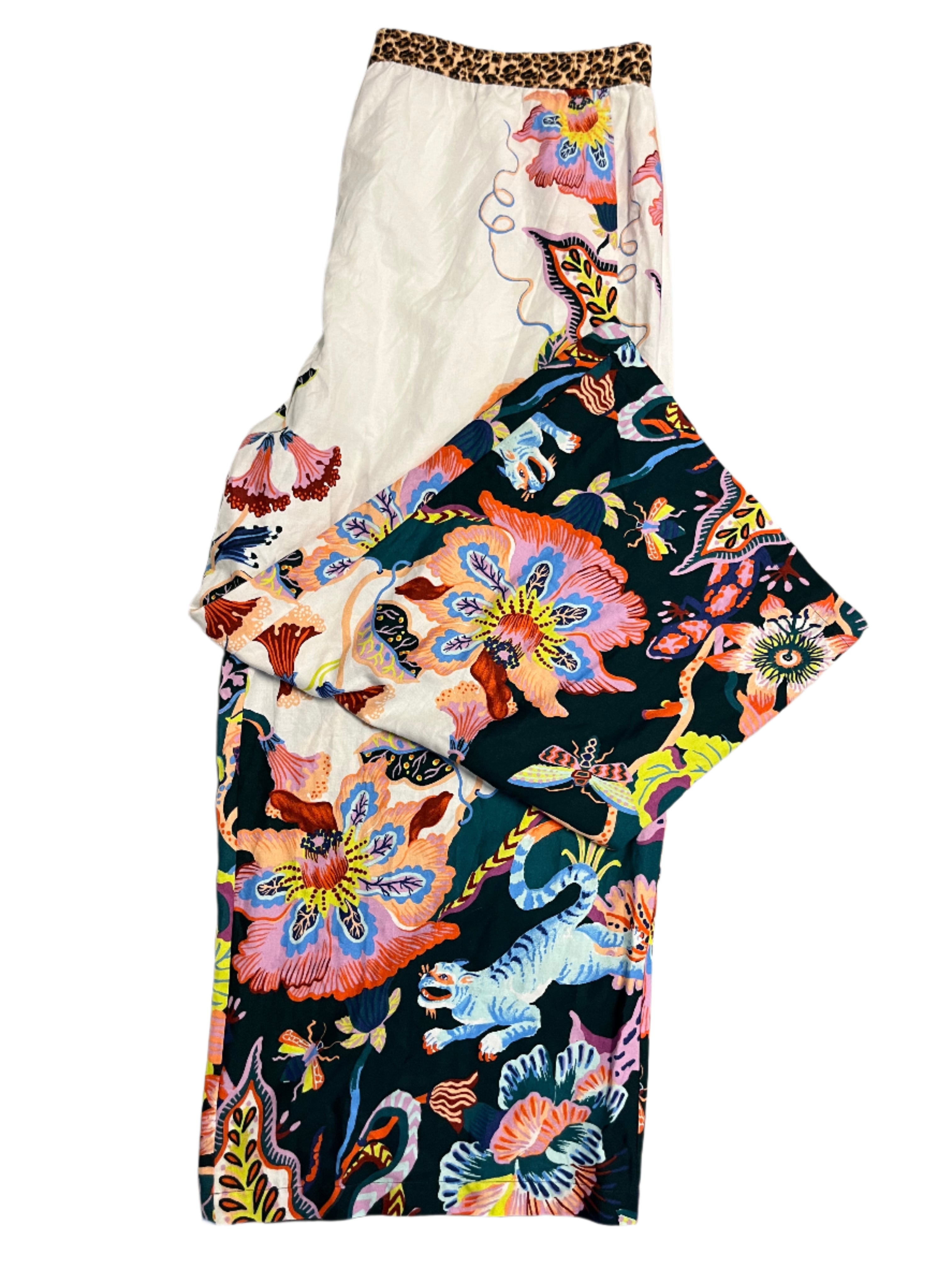 white crown red blue anthropologie cheetah floral  pj pants, 2x