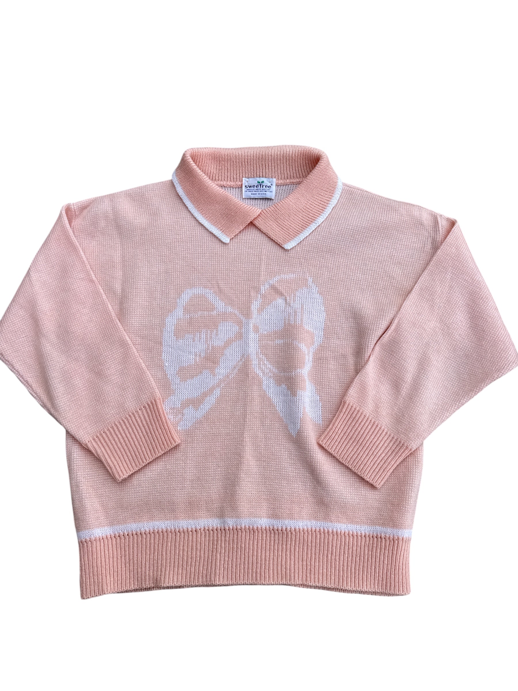 pink vtg white sweetree collared bow sweater, s