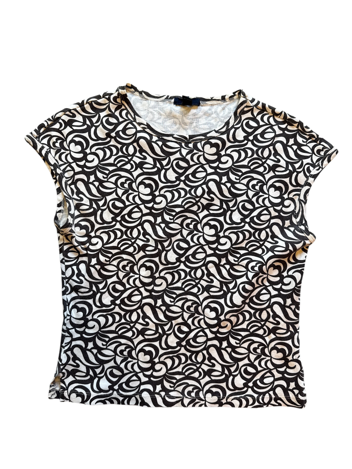 brown white gap patterned baby tee, M
