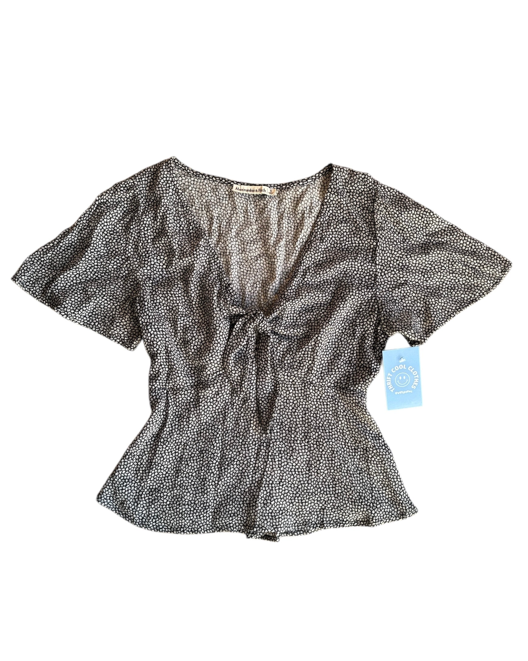 blakc white abercrombie floral tie peplum top, s