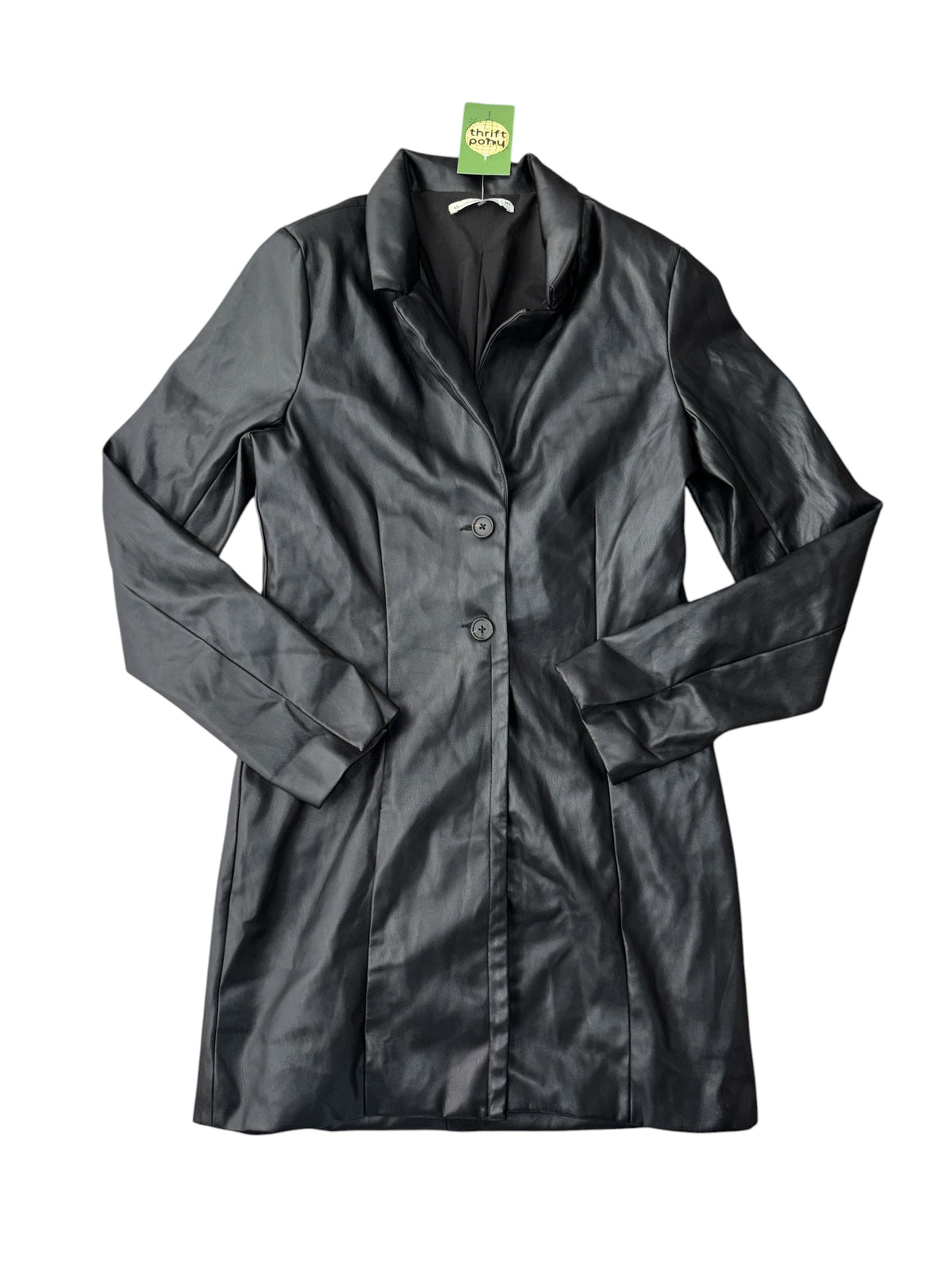 black abercrombie pleather long jacket, mt