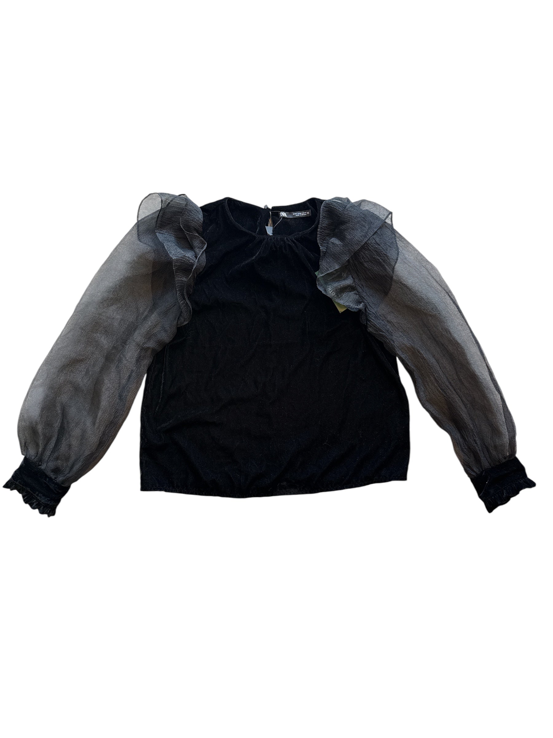 Black Zara NWT sheer sleeve top, M