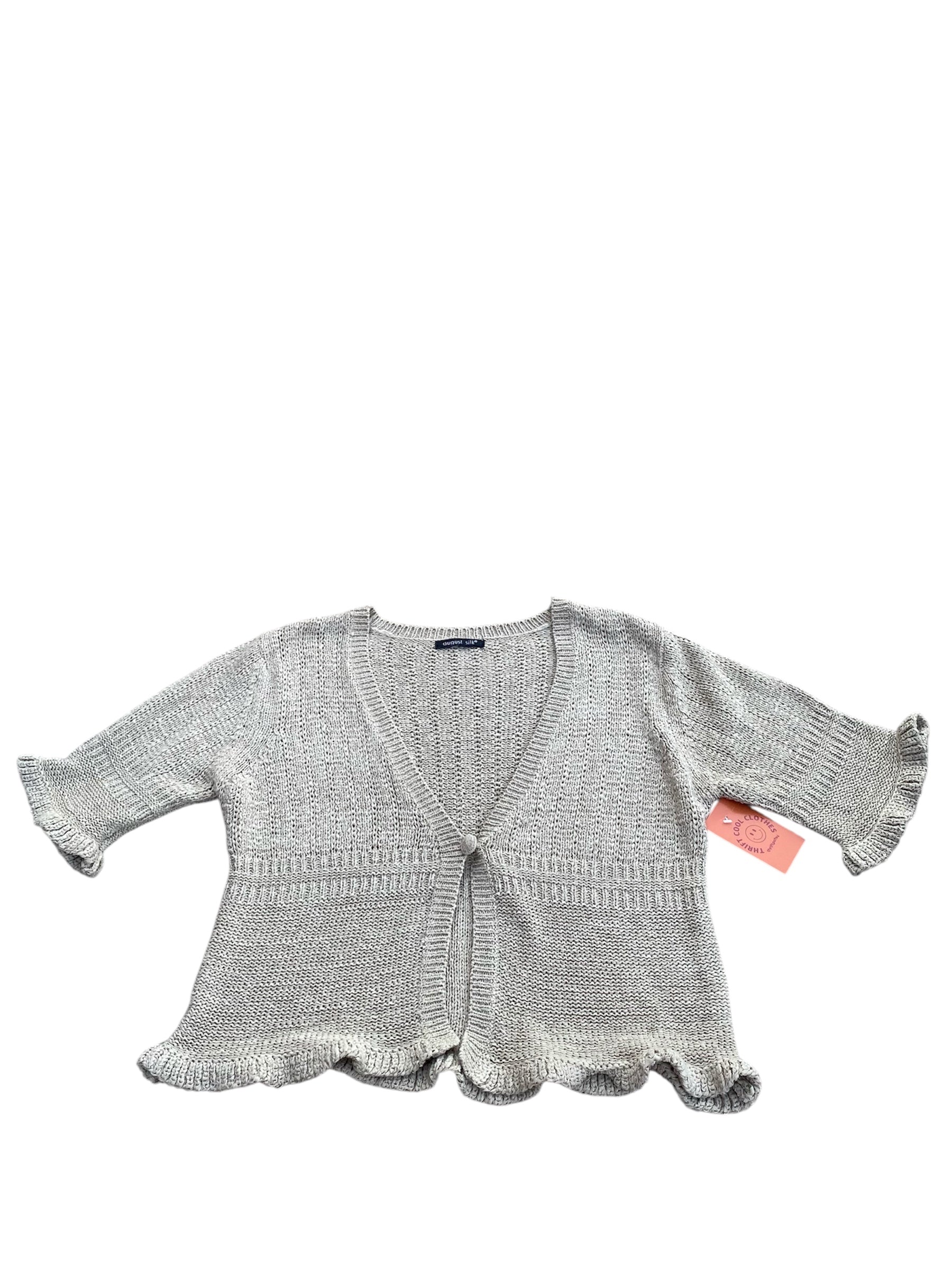Beige August silk Knit ruffle trim cardigan