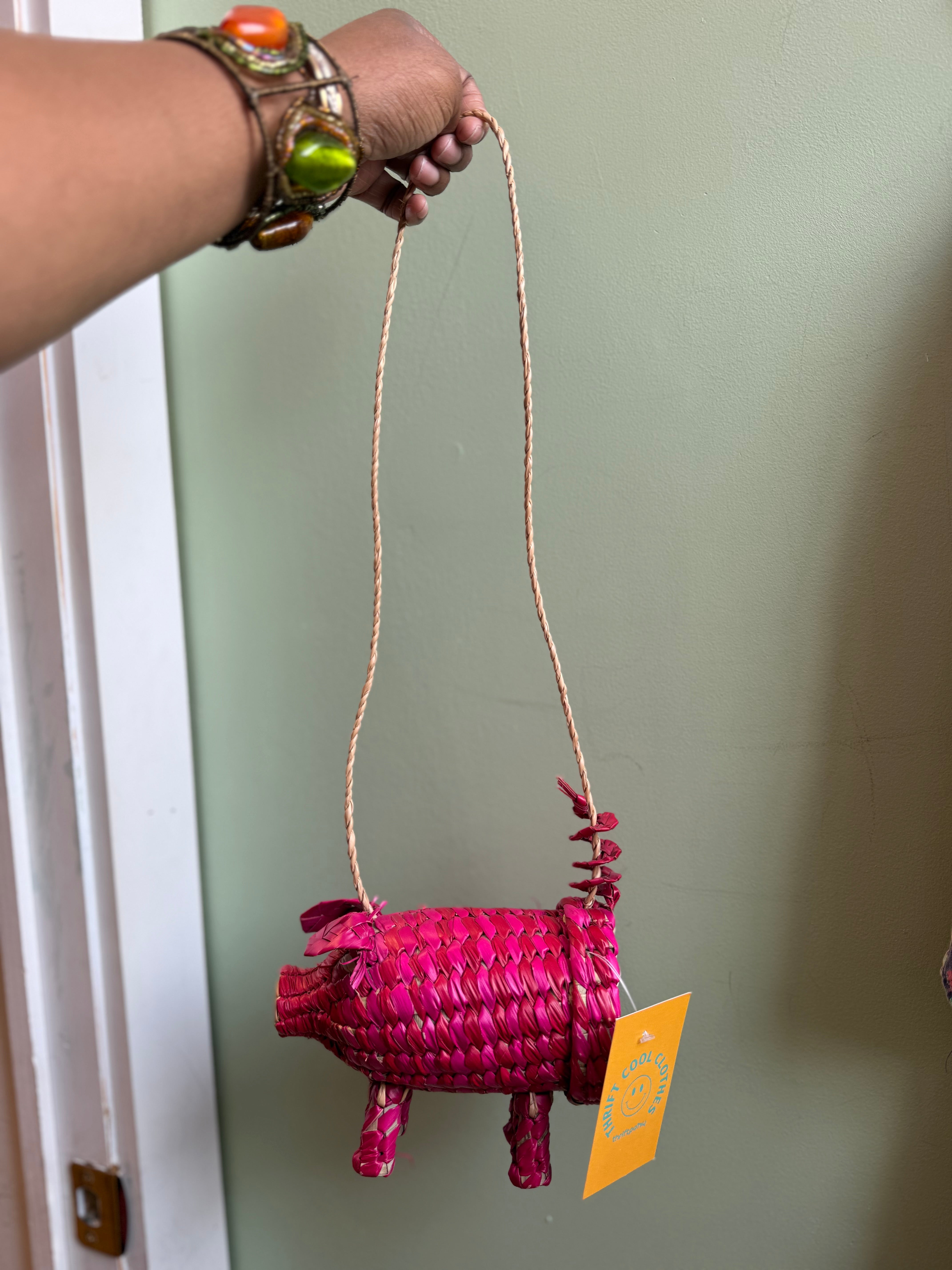 pink  cornhusk pig purse :')