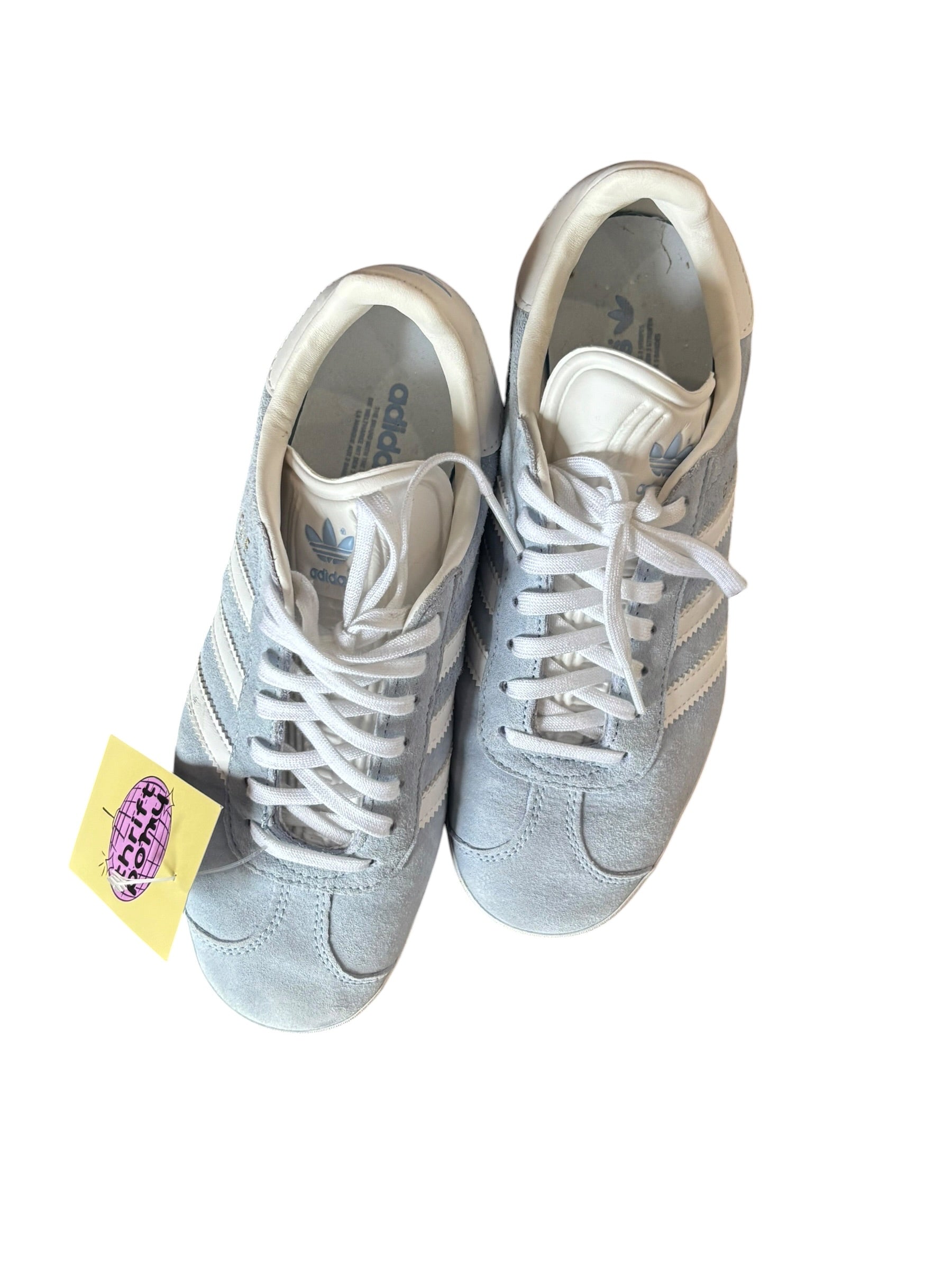blue white adidas gazelle sneakers, 6.5