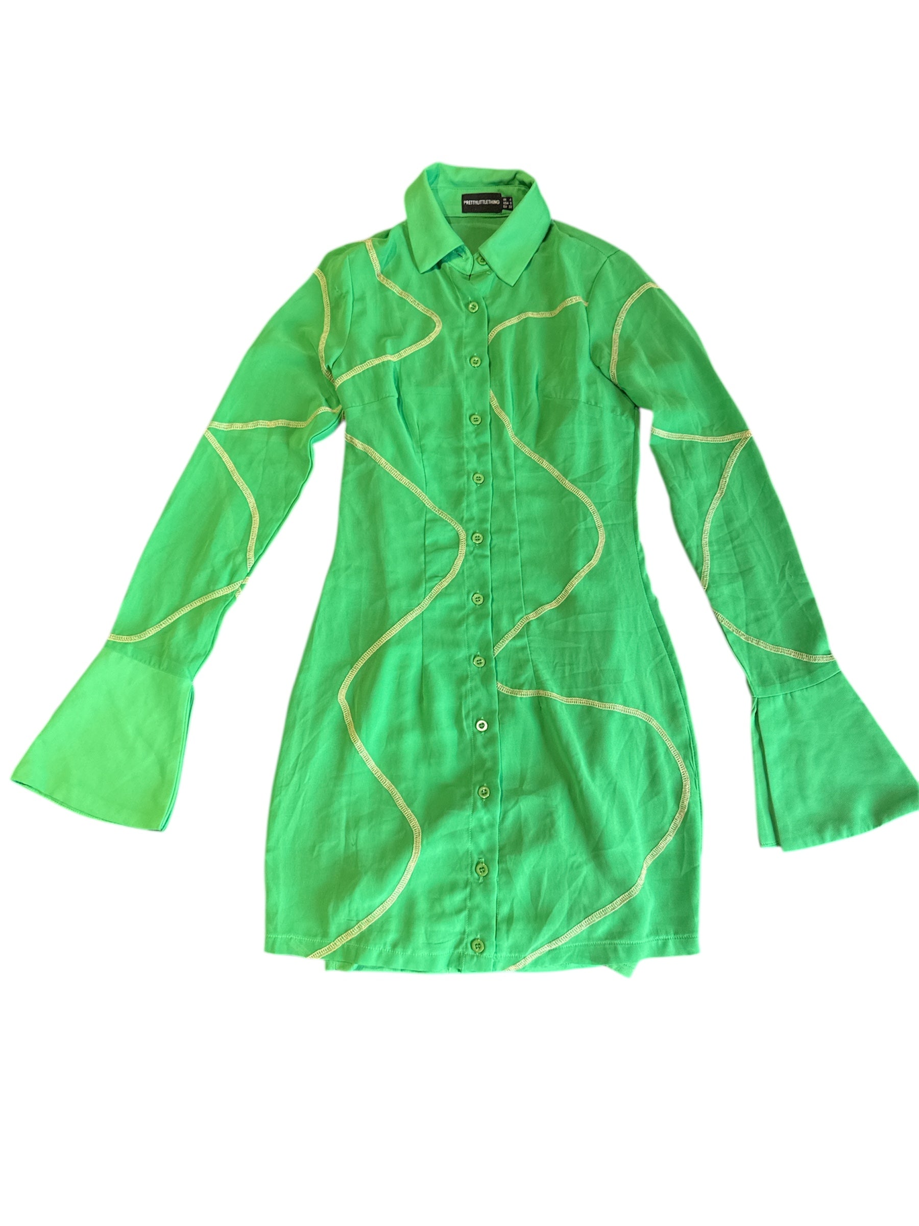 green prettylittlething mesh collar dress w seams, 0