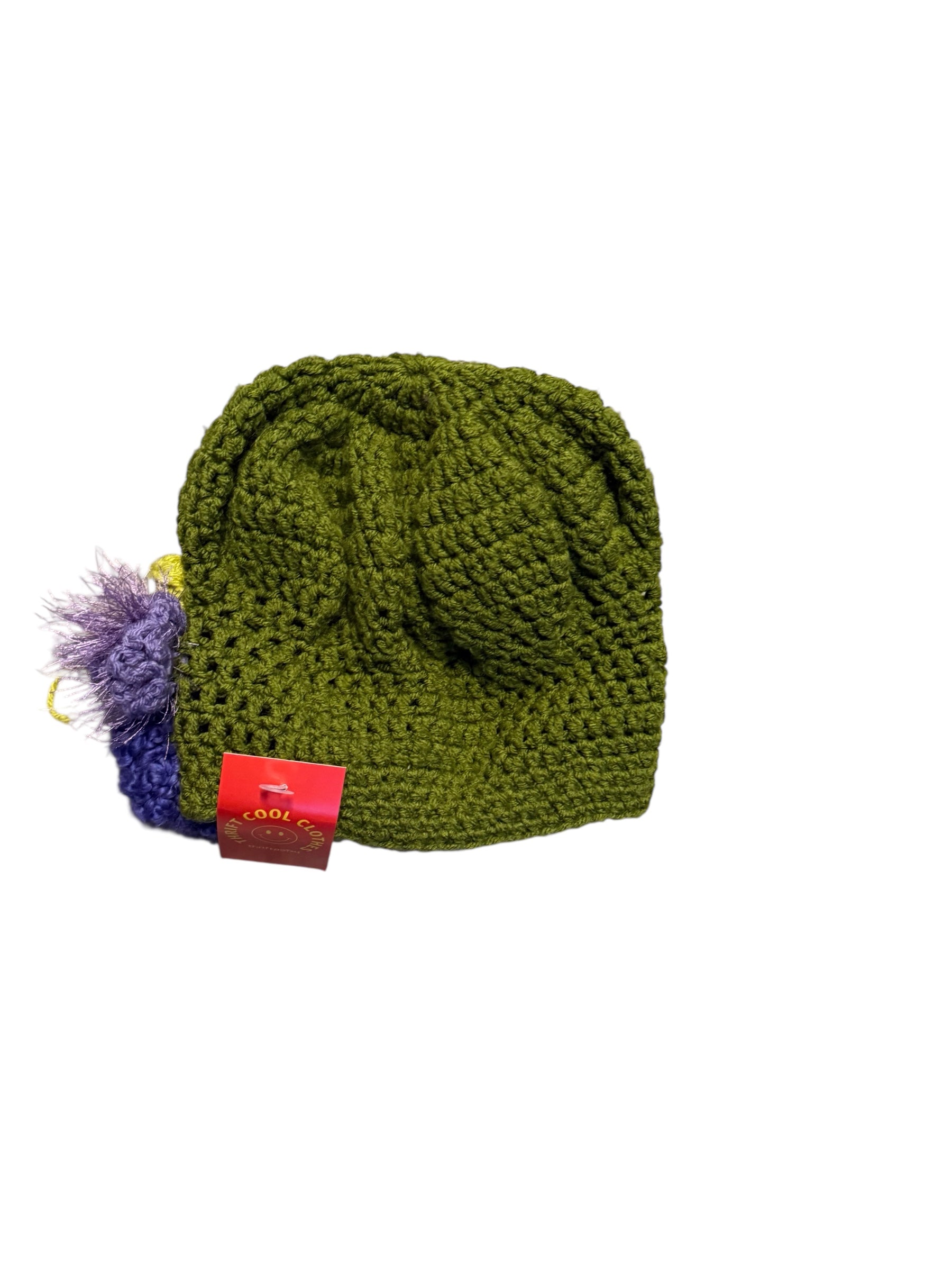 green  knit floral hat