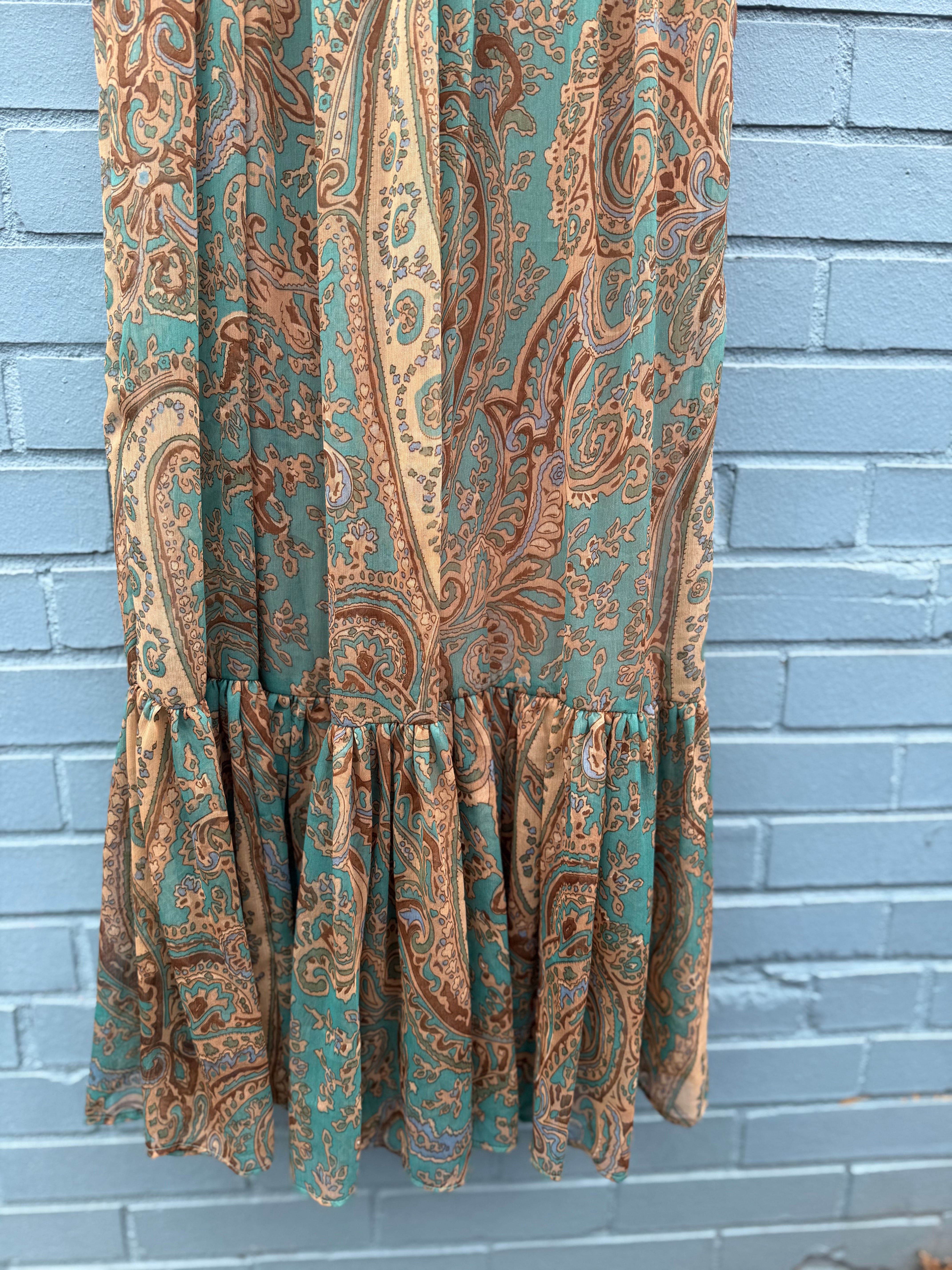 Teal tan Ranna Gill Sequin top flowy maxi, 0