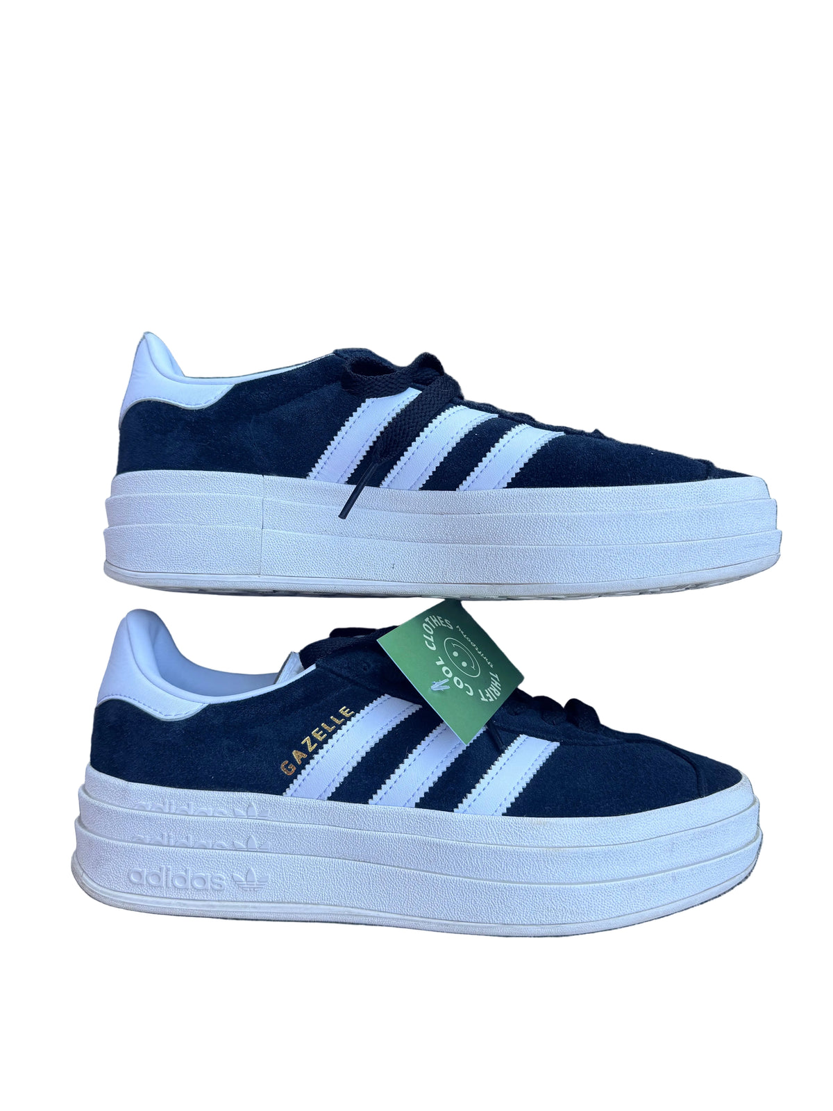 black white adidas platform gazelles sneakers, 9.5