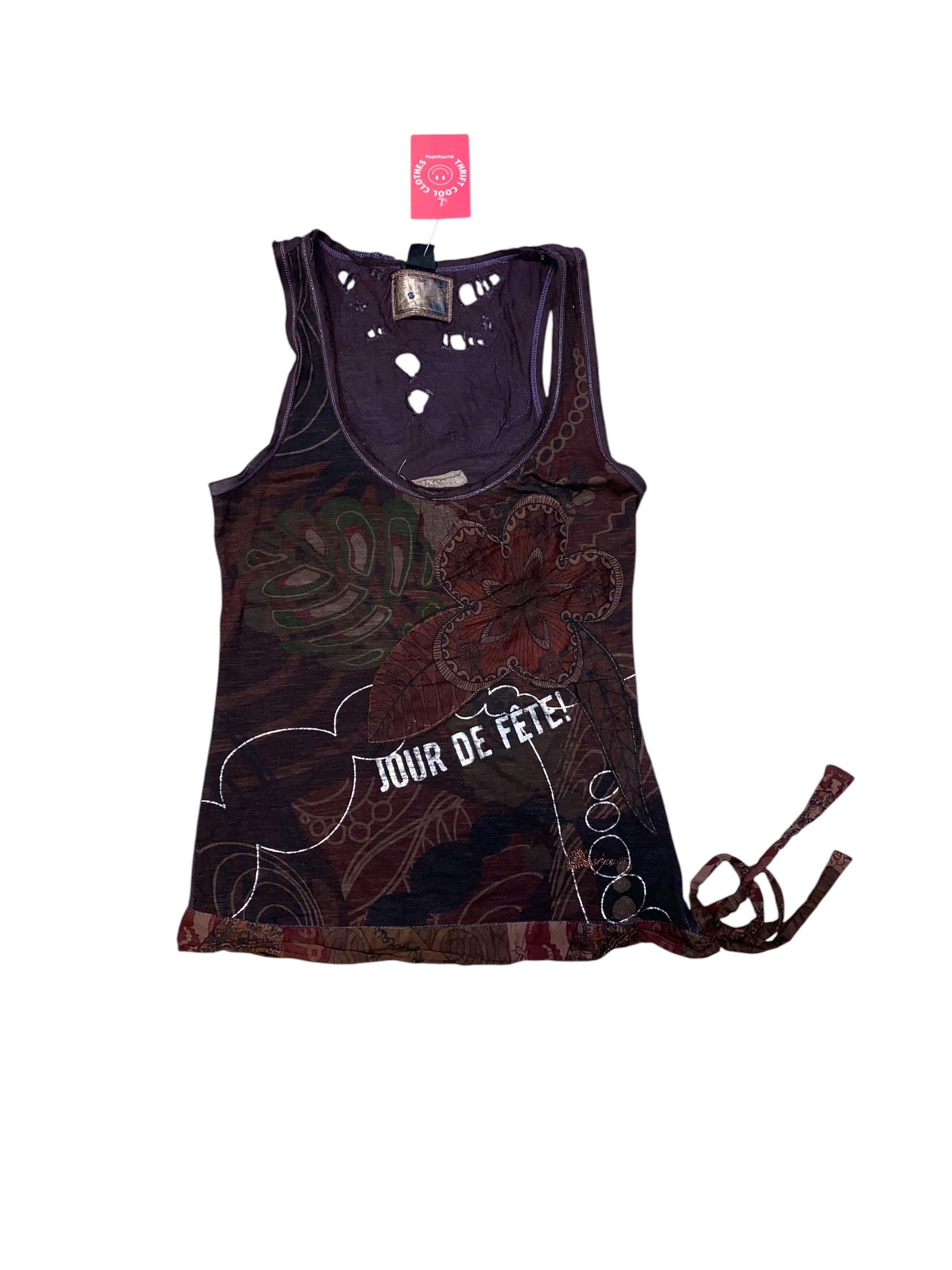 Brown desigual Flower jour de fete cut out tank, S