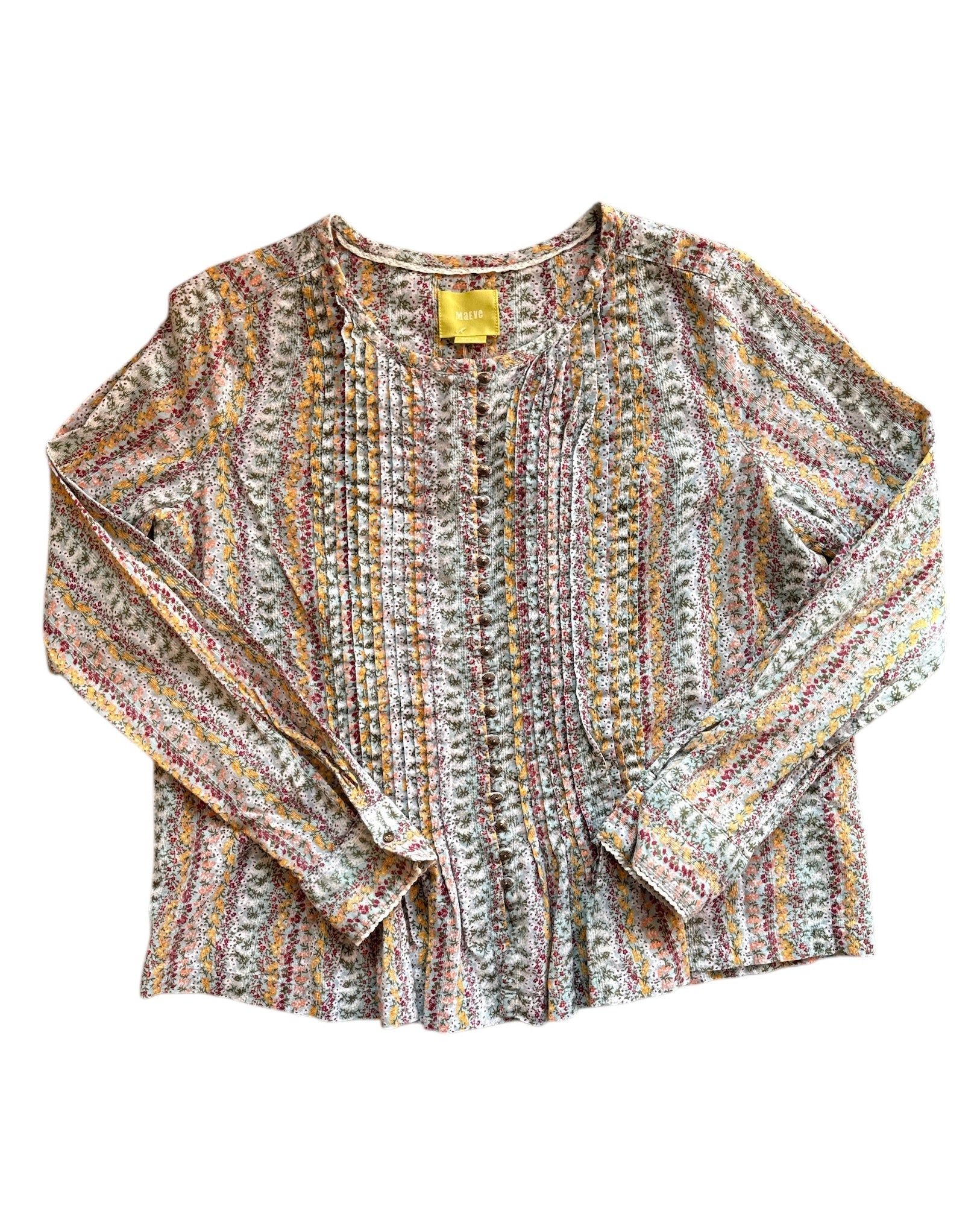 Multicolor Maeve Ruffly patterned button up top, S