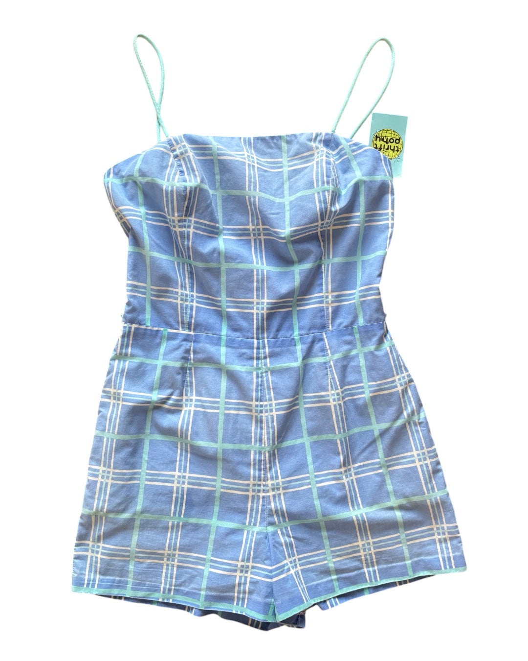 Blue white Vtg Plaid Beachy romper Overalls, 12