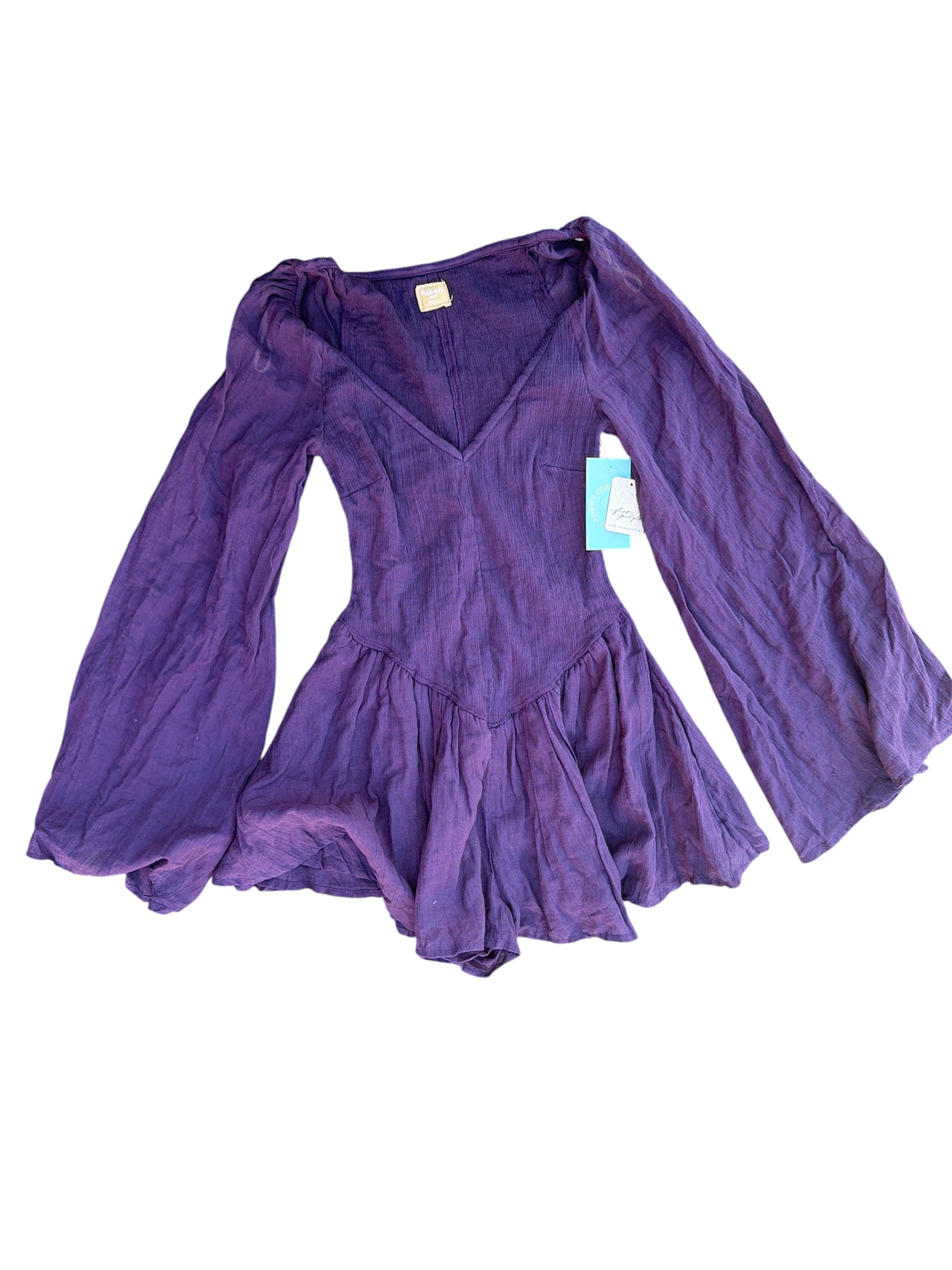 purple free people flowy ls romper, xs