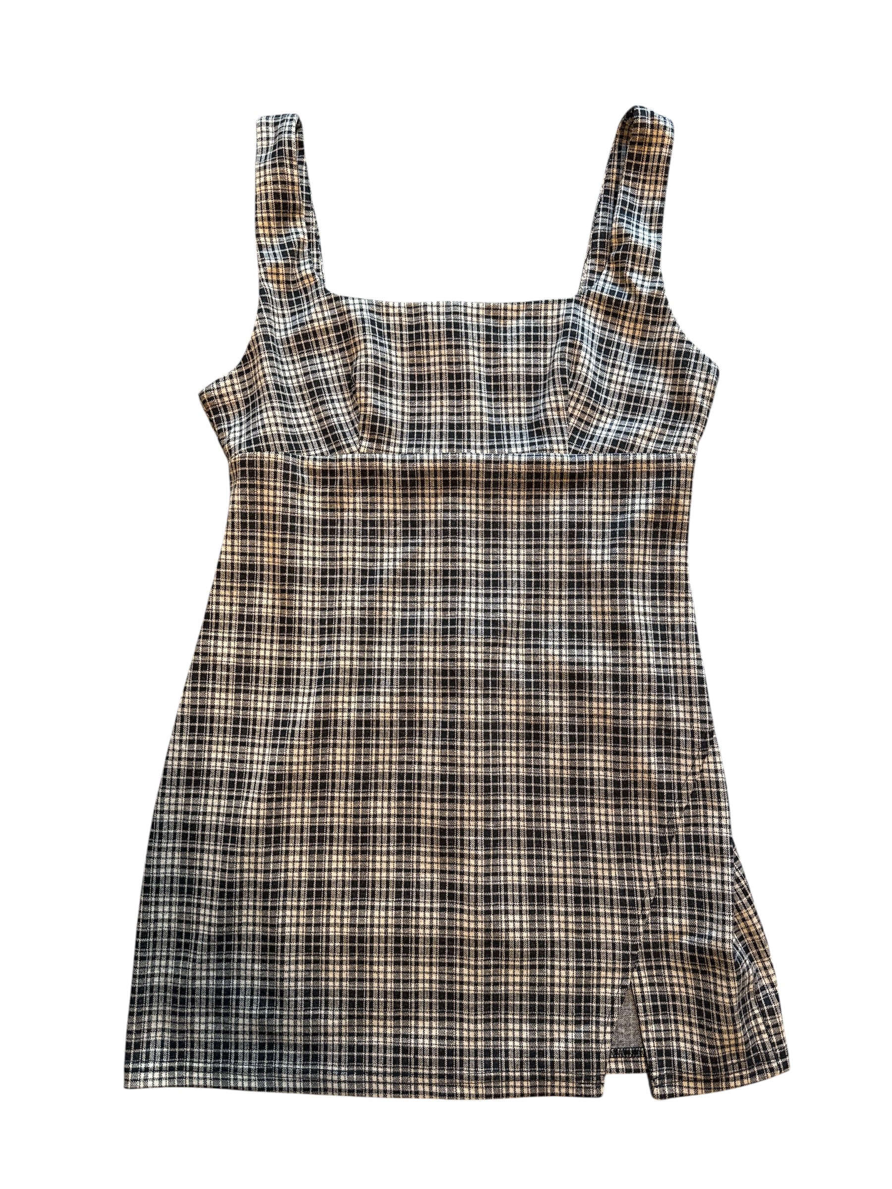 black beige le lis plaid babydoll dress, L