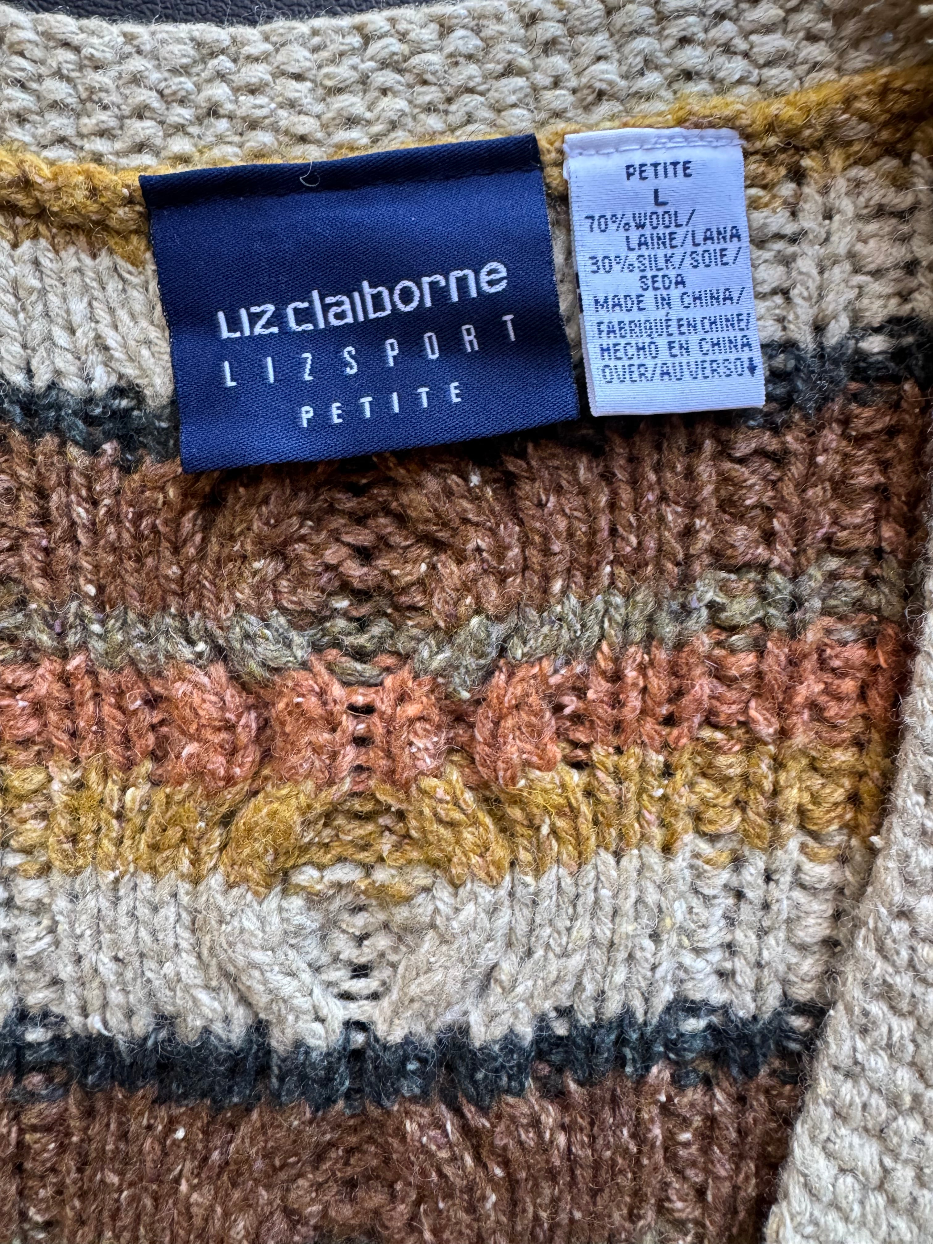 orange beige liz cliborne striped cable knit vest, LP