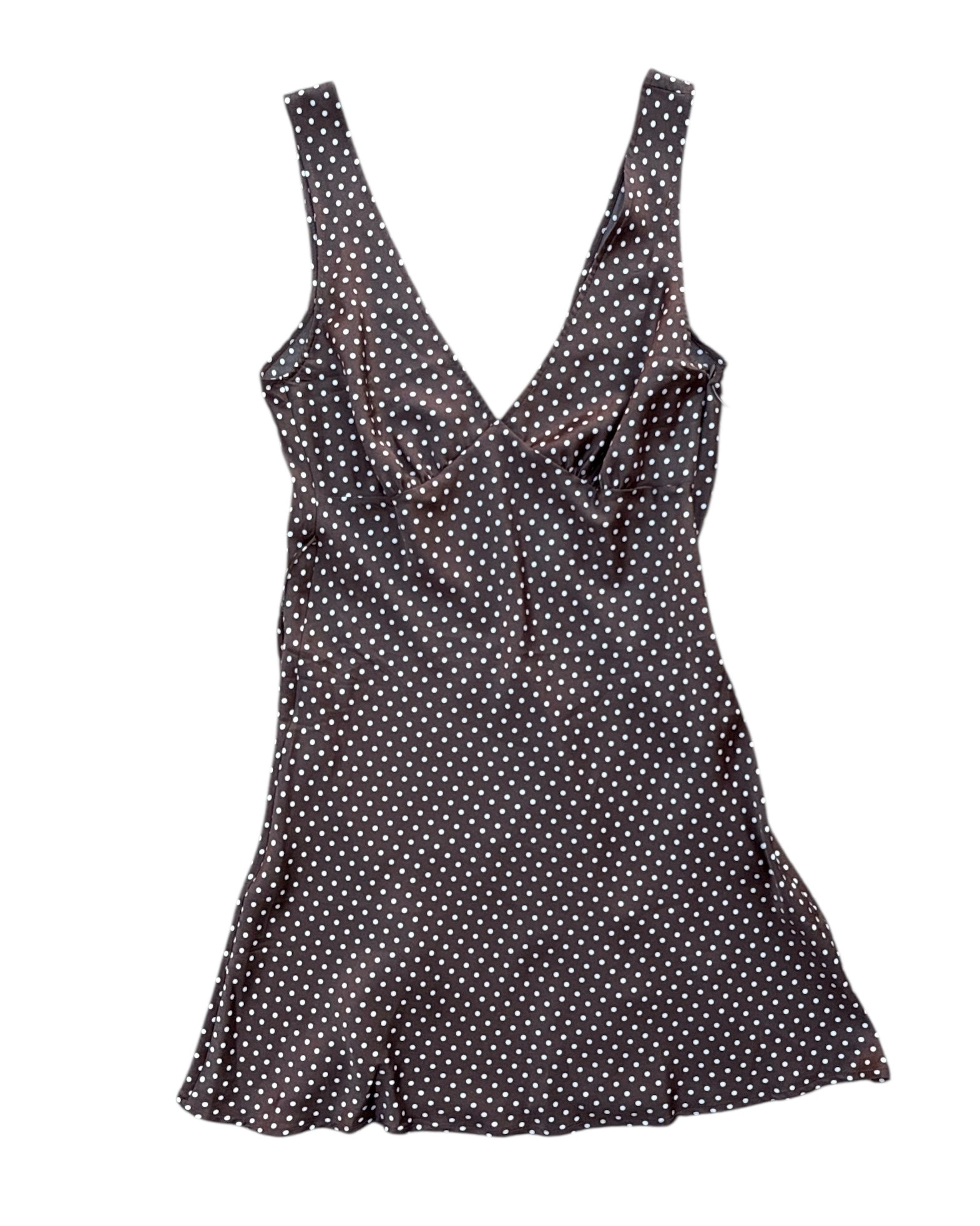 brown white pink cutie mini polka dot dress, s