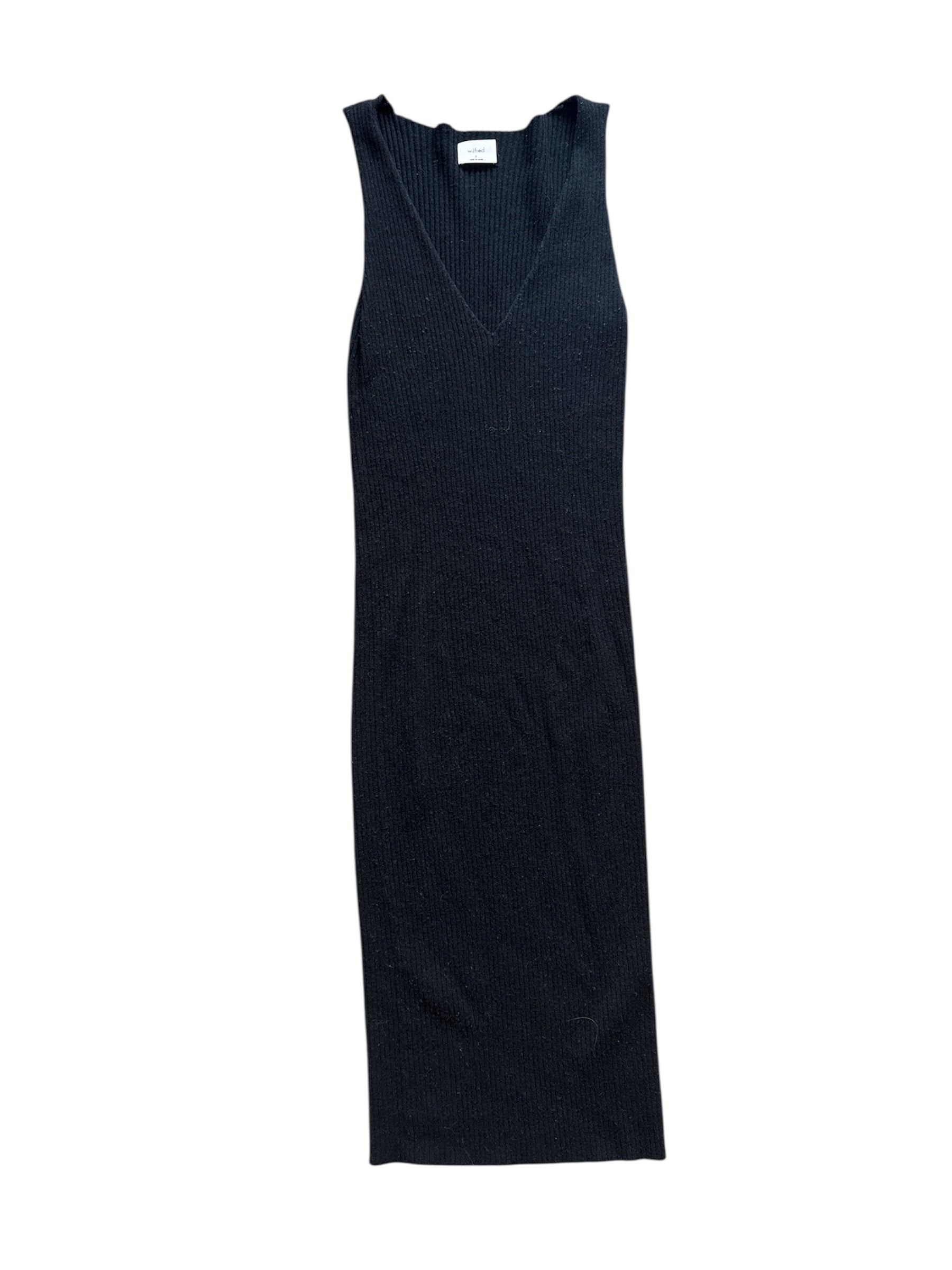 black wilfred ribbed v neck long dress, s