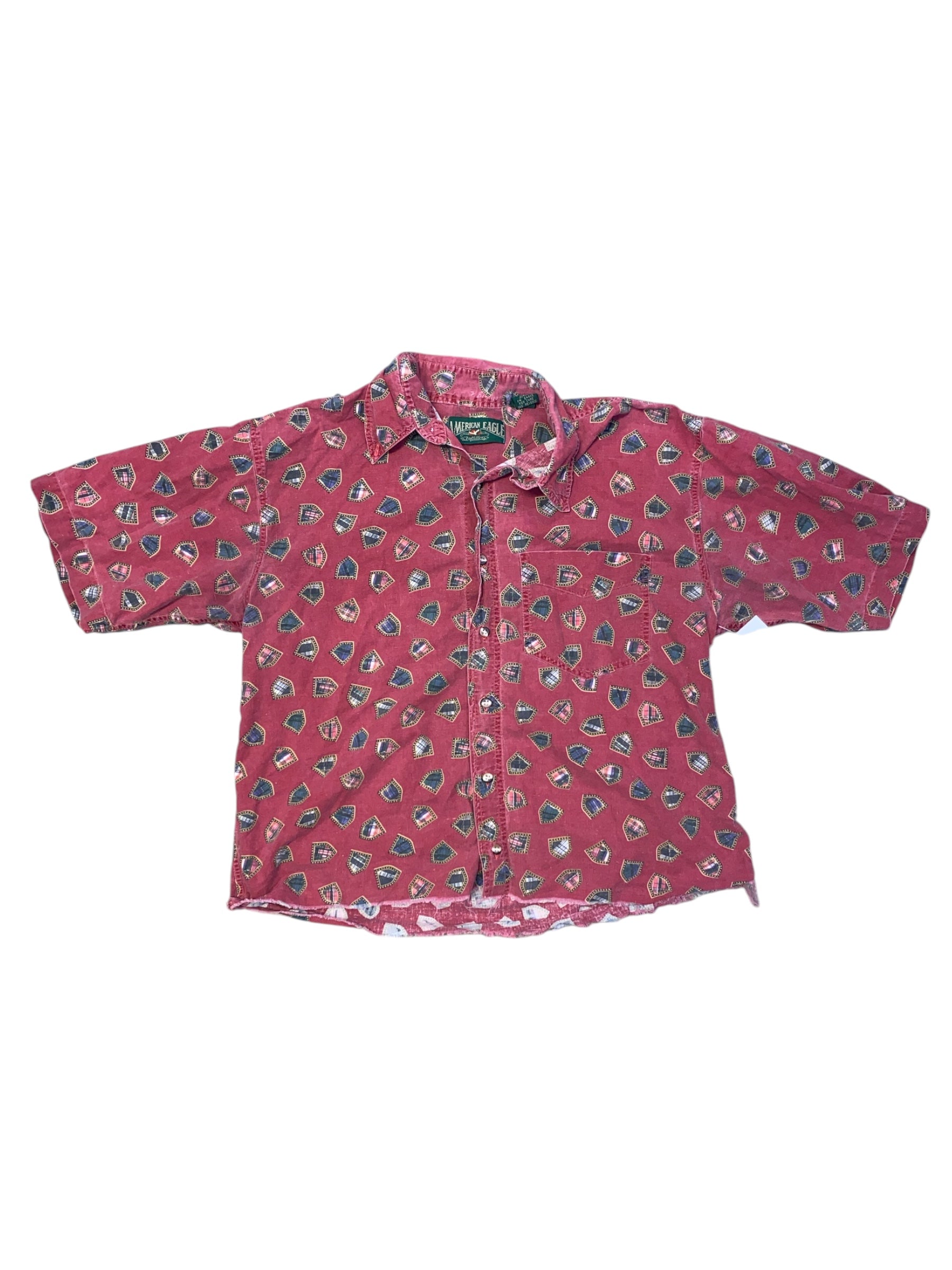red american eagle emblum button down, L