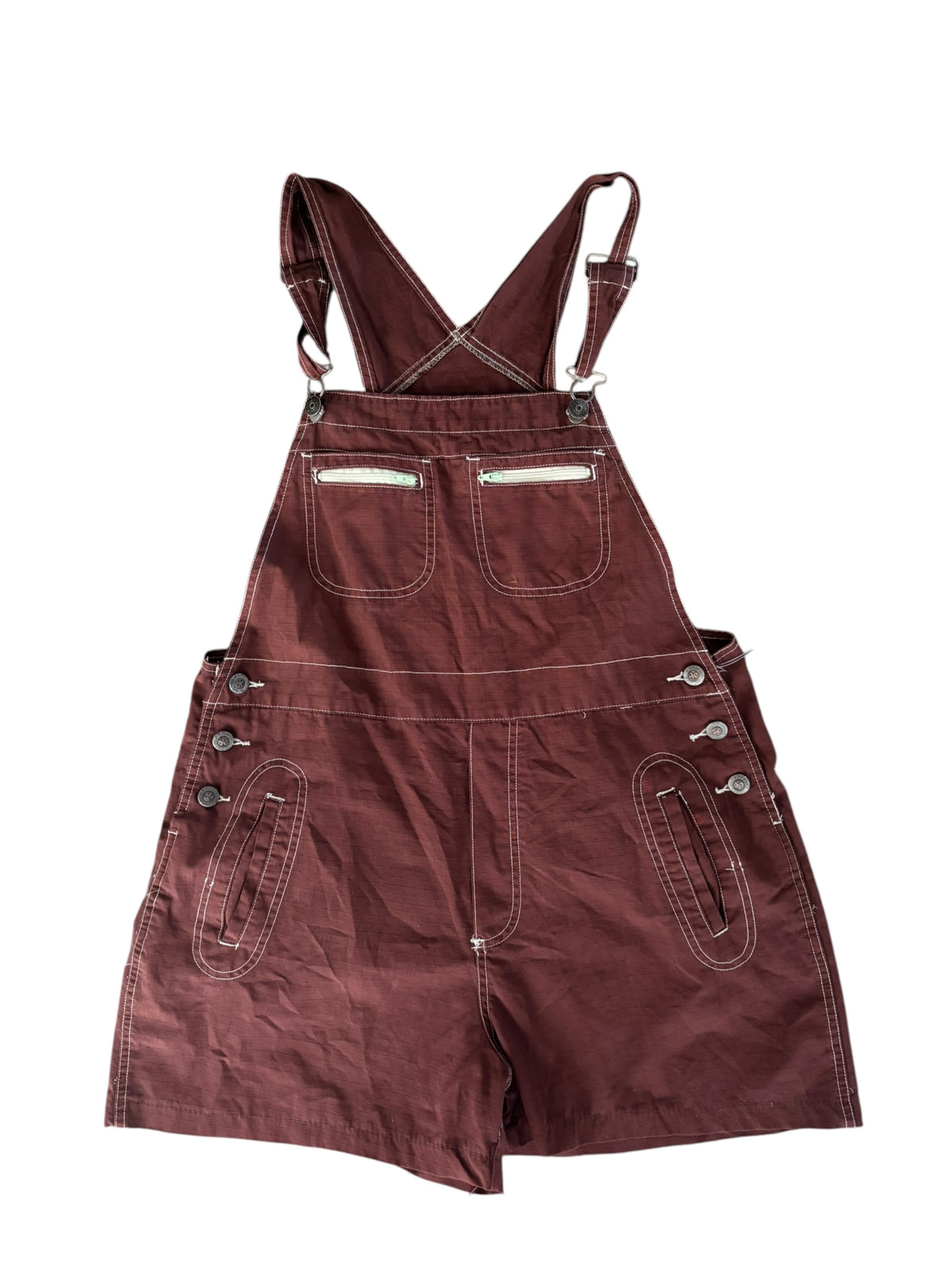 Brown carolina blue overall shorts, L